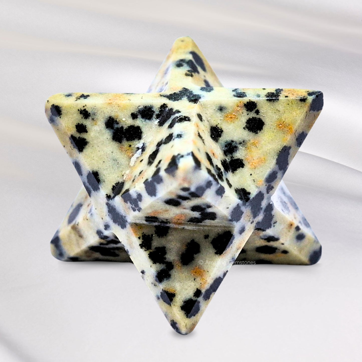 Amazing Gemstone Dalmatian Jasper Merkaba Crystal - 0.75 Inches Metaphysical Merkaba Star for Meditation - Energetic Tetrahedron Crystal and Healing Stones for Spiritual Growth and Healing (15-20mm)