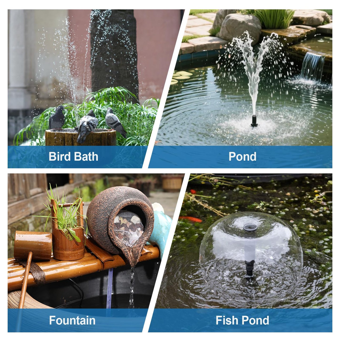ECO-WORTHY 216 GPH Solar Powered Water Fountain Pump Upgraded Dry-run Protection Brushless Submersible Pump 12V-24V DC with 16.4ft(5M) Power Cord, 7.8 ft High Lift，2Nozzles for Pond, Aquarium