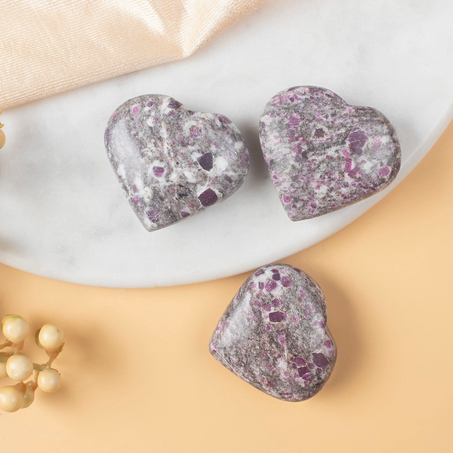 Crocon 50mm Ruby metrix Heart Stone Big Heart Shape Puff Stones Set 450+ Carats Pocket Crystal Healing Tumble Collection Palm Worry Stone Good Luck Charm Meditation Gift Craft Home Decor