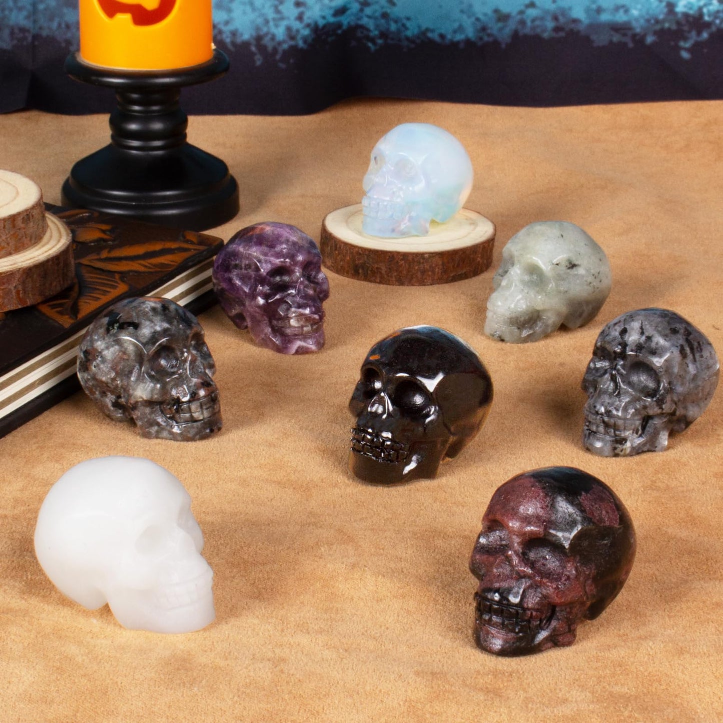 Labradorite Crystal Skull, 1.4 Inch Miniature Hand Carved Reiki Healing Pocket Stone, Small Collectible Skull Figurine for Altar Home Office Decor, Crystal Statue Meditation Gift for Men Women