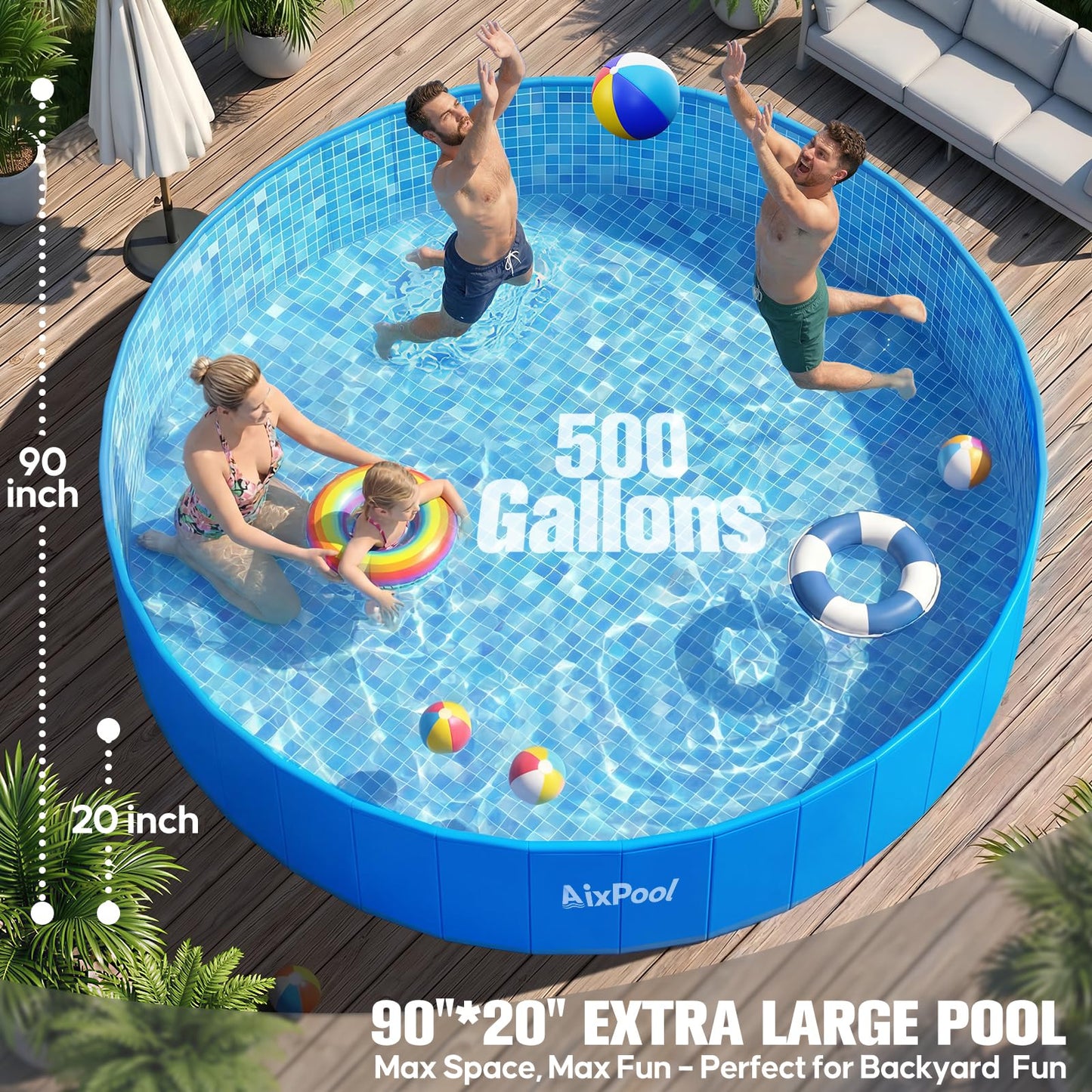 AixPool 2026 Large Foldable Pool,Non-Inflatable Pool for Adult,Foldable Swimming Pool,Plastic Kiddie Portable Pool,Collapsible Kid Pool for Backyard,Oversized Easy Setup Family Pool for Adult,7.5FT