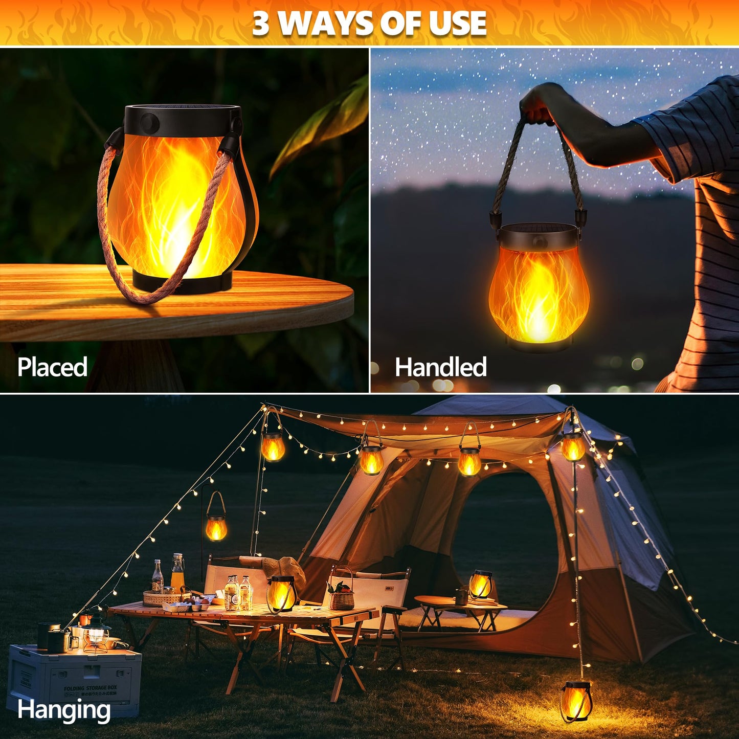 Jyoiat Solar Lanterns Outdoor Waterproof - 2 Pack everflame Solar Lantern with Dual Charging Modes of Solar & USB for Garden Yard Patio Birthday Mothers Day Gifts for Women (Warm White - 2 Pack)