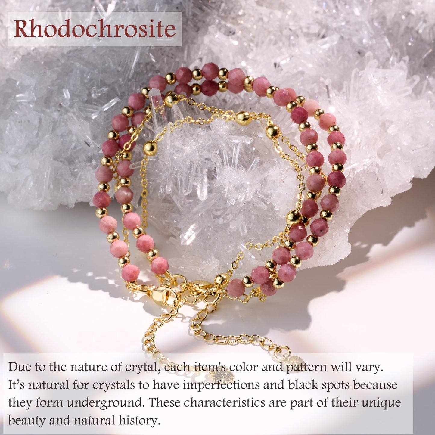 Farfume Rhodochrosite Crystal Bracelet Beaded Bracelets for Women 4mm Natural Stone Beads Gemstone Handmade Jewelry Valentine's Day Gifts
