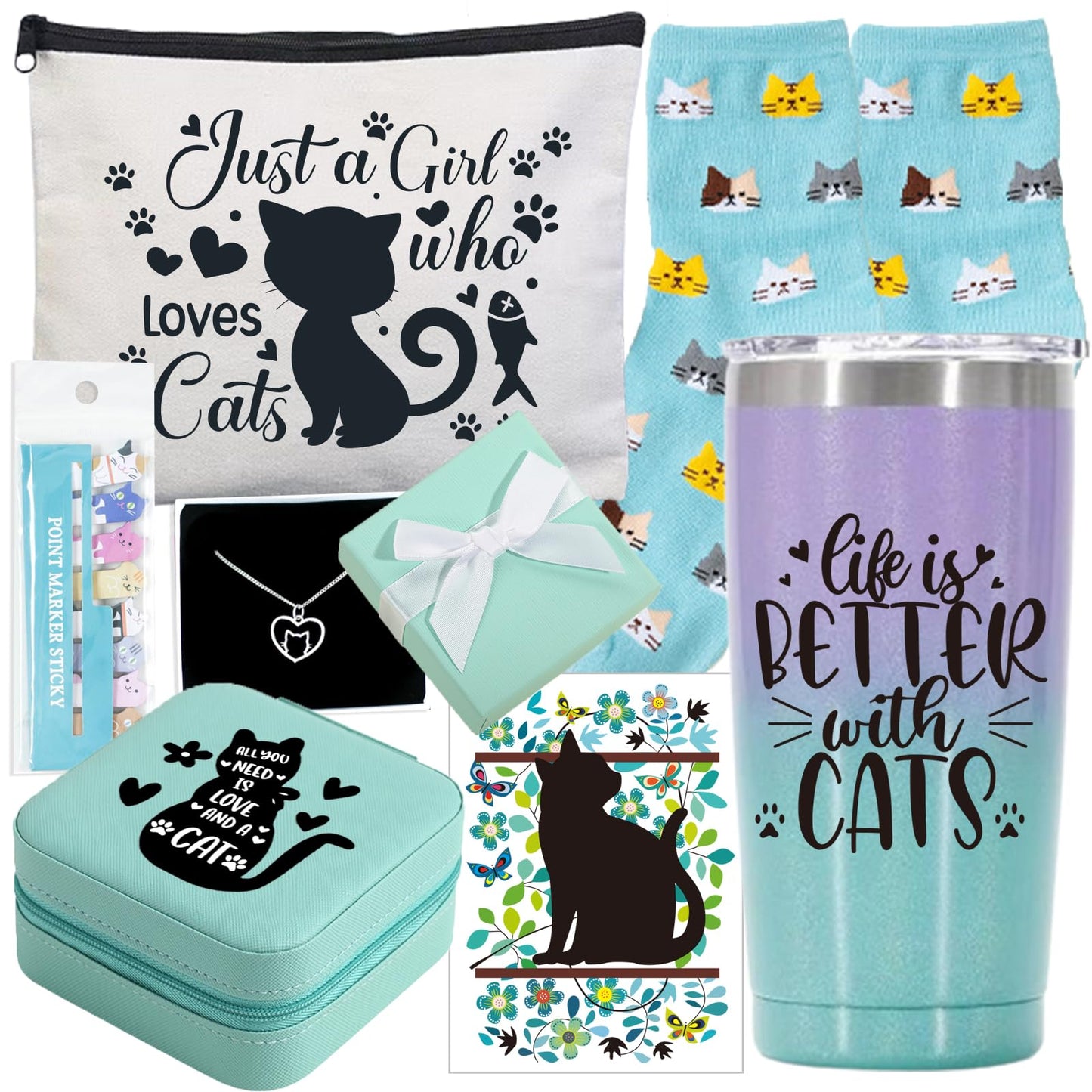 Cefanty Cat Lover Gifts for Women, Mom Gifts Cat Themed Gift Basket Birthday Teacher Appreciation Valentine's Day Mother's Day Cat Lovers With 20 OZ Tumbler