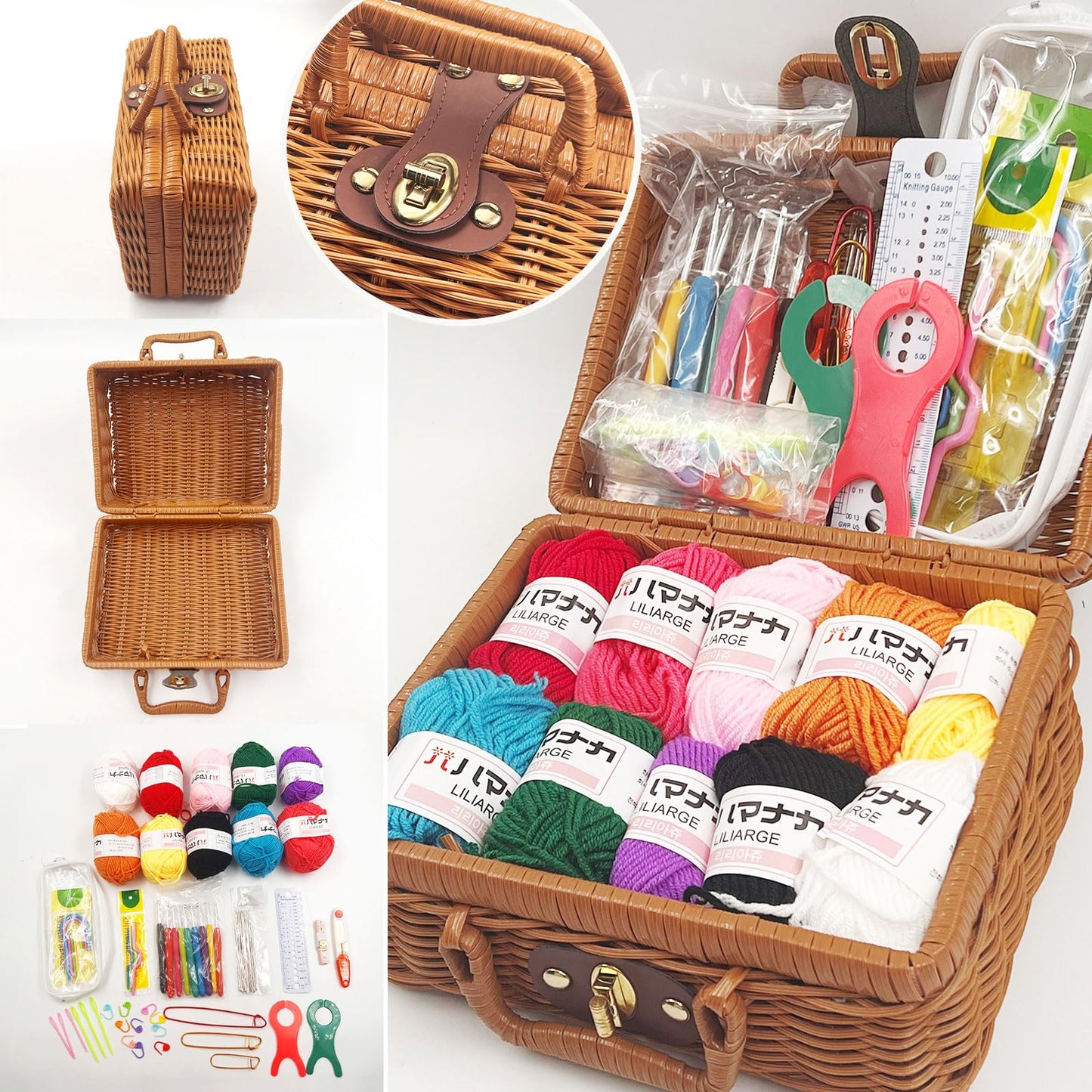 SNAIL GARDEN Crochet Kit for Beginners - with Rattan Retro Case, Crochet Kit for Adults with Cotton Yarn, Complete DIY Starter Crochet Set for Adults