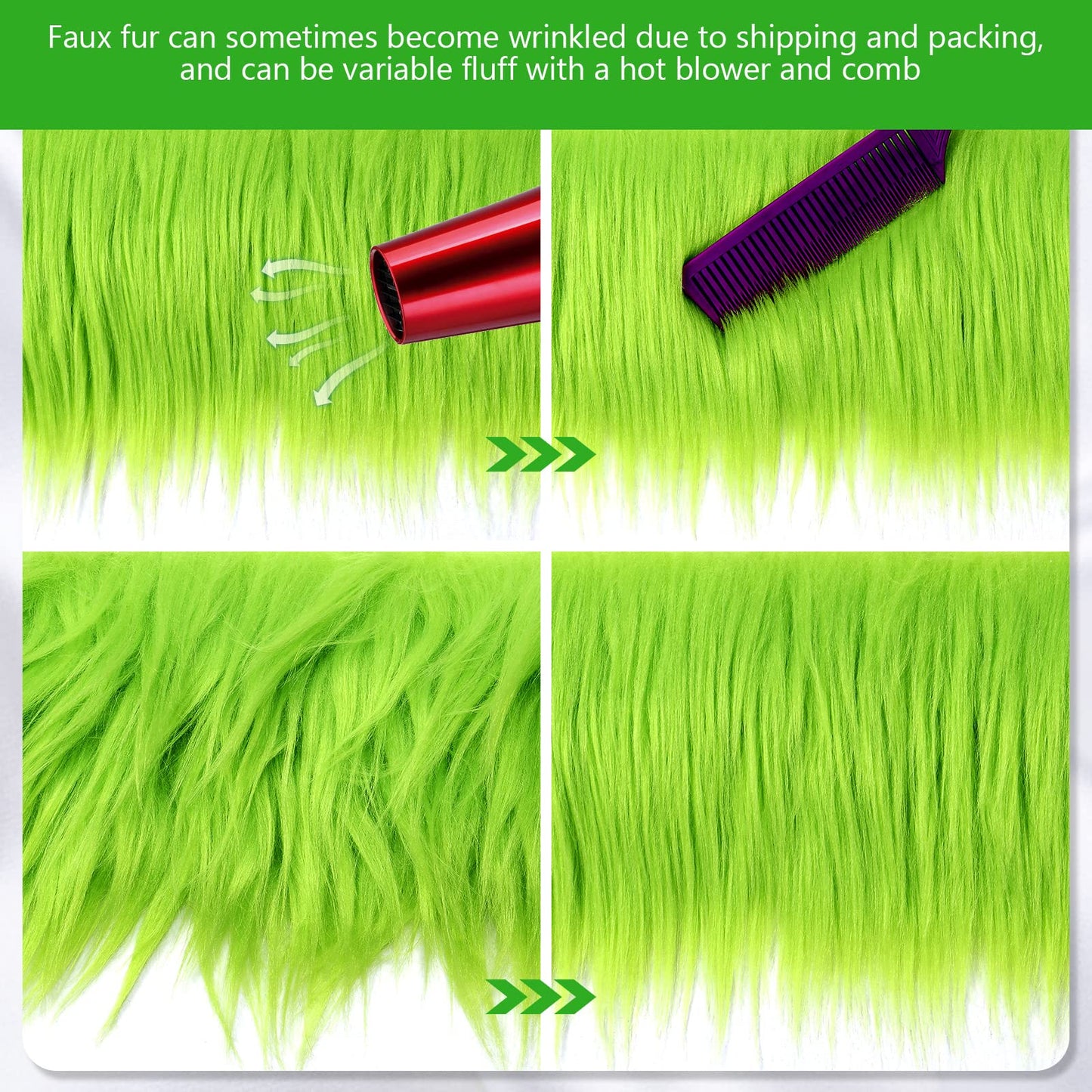 Tatuo 4 x 100 Inch Green Faux Fur Fabric Christmas Fluffy Fuzzy Craft Fake Fur Cuts Shaggy Synthetic Plush Patch Sewing DIY Winter Halloween Costume Gnome Beard Miniature Dolls Rugs Mats Gift