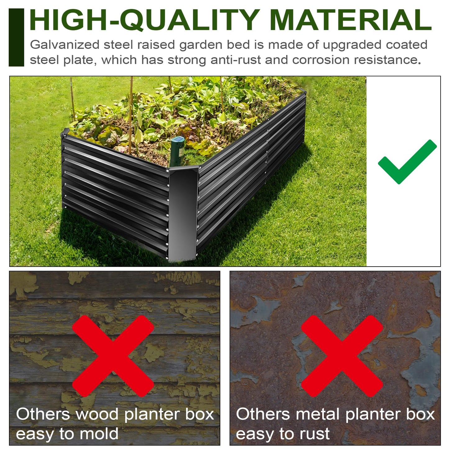 EDOSTORY Metal Raised Bed Garden Bed Kit, 6x3x2ft Tall Galvanized Planter Raised Garden Boxes Outdoor, Large Metal Raised Garden Beds for Flowers, Vegetables, Herbs