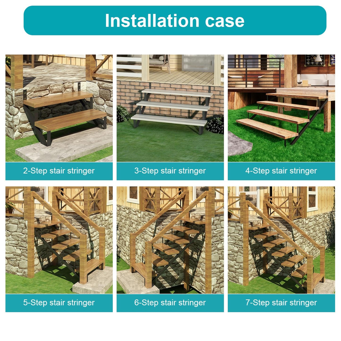 CCBOYSHARDWARE Steel Stair Stringer 7 Step, Metal Stair Riser with Pre-drilled Holes for 58in Deck Height, Heavy Duty Outdoor Steps, Max Load 500lbs,2 Pcs