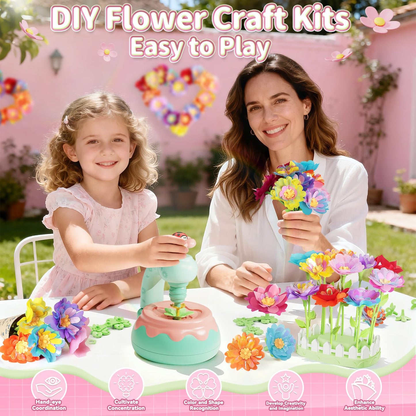Euclidean Cube Flower Bouquet Making Kit, DIY Flower Bouquets Craft Toys for Kids, Arts & Crafts Educational Activity Set for Girls Toddler, Birthday Gift for 4 5 6 7 8+ Year Old Girls and Boys