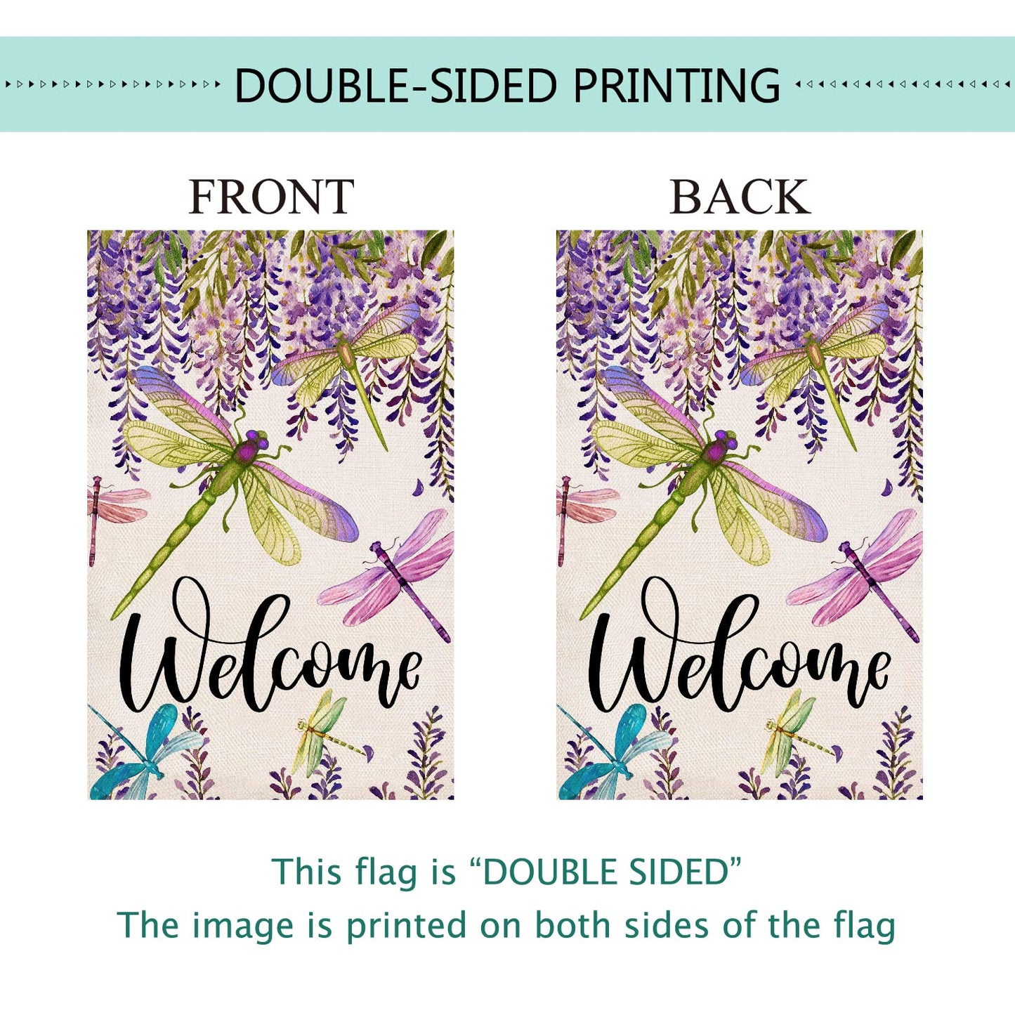 Baccessor Spring Summer Flower Garden Flag Wisteria Dragonfly Floral Welcome Small Yard Flag Burlap Double Sided Vertical Seasonal Farmhouse Wedding Outside Outdoor Decoration 12.5x18 Inch