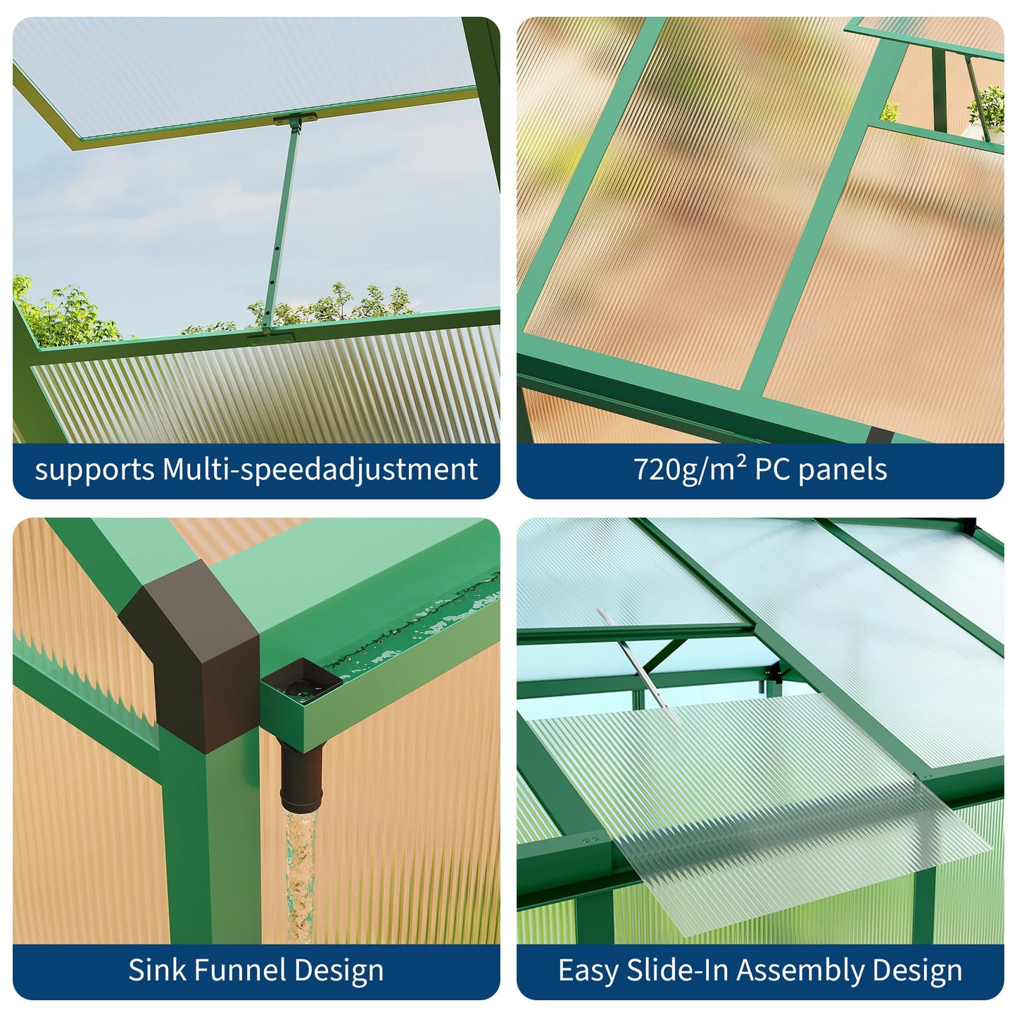 Garvee 8 x 10 FT Greenhouse, Greenhouses for Outside, Polycarbonate Greenhouse with Aluminum Frame, Lockable Door and Ajustable Roof Vent for Backyard, Green Houses for Outside Garden Backyard, Patio