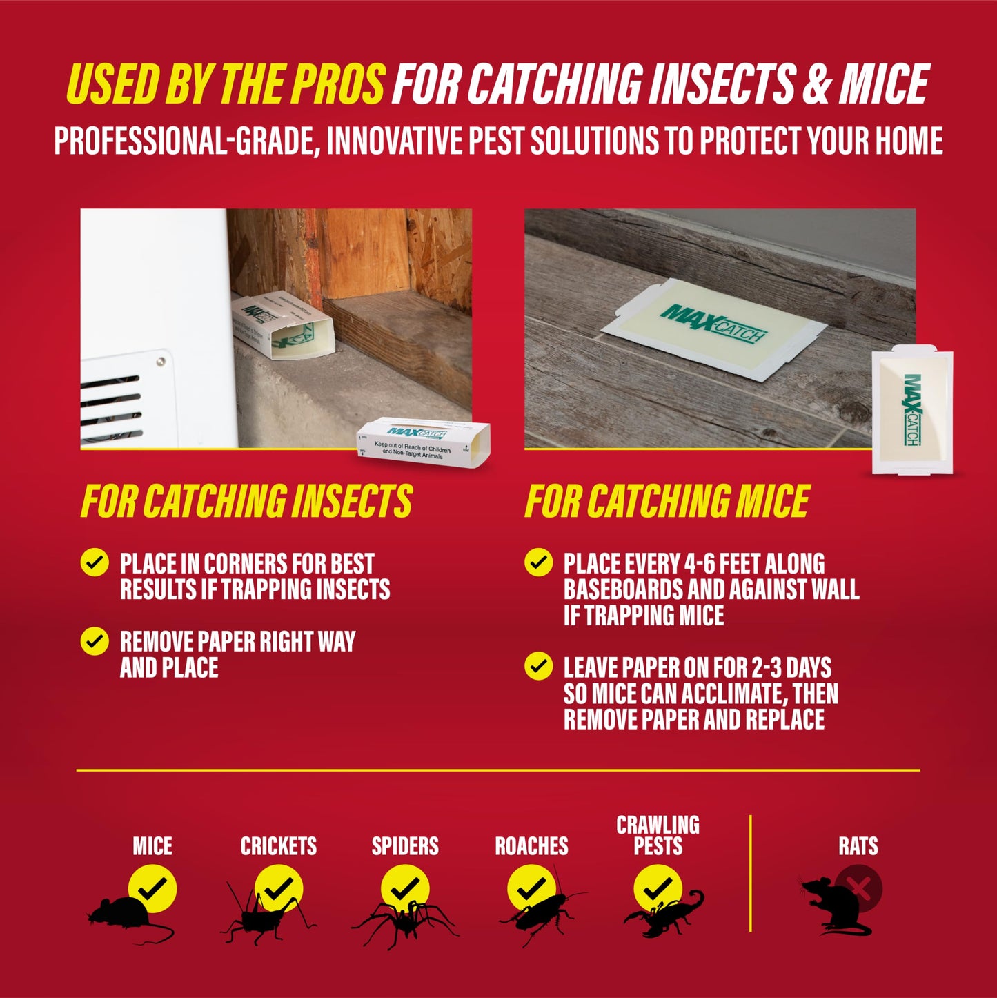 Catchmaster Max-Catch Mouse & Insect Glue Trap 36pk, Mouse Traps Indoor for Home, Sticky Pest Control Adhesive Tray for Catching Bugs, Bulk Classic Glue Boards