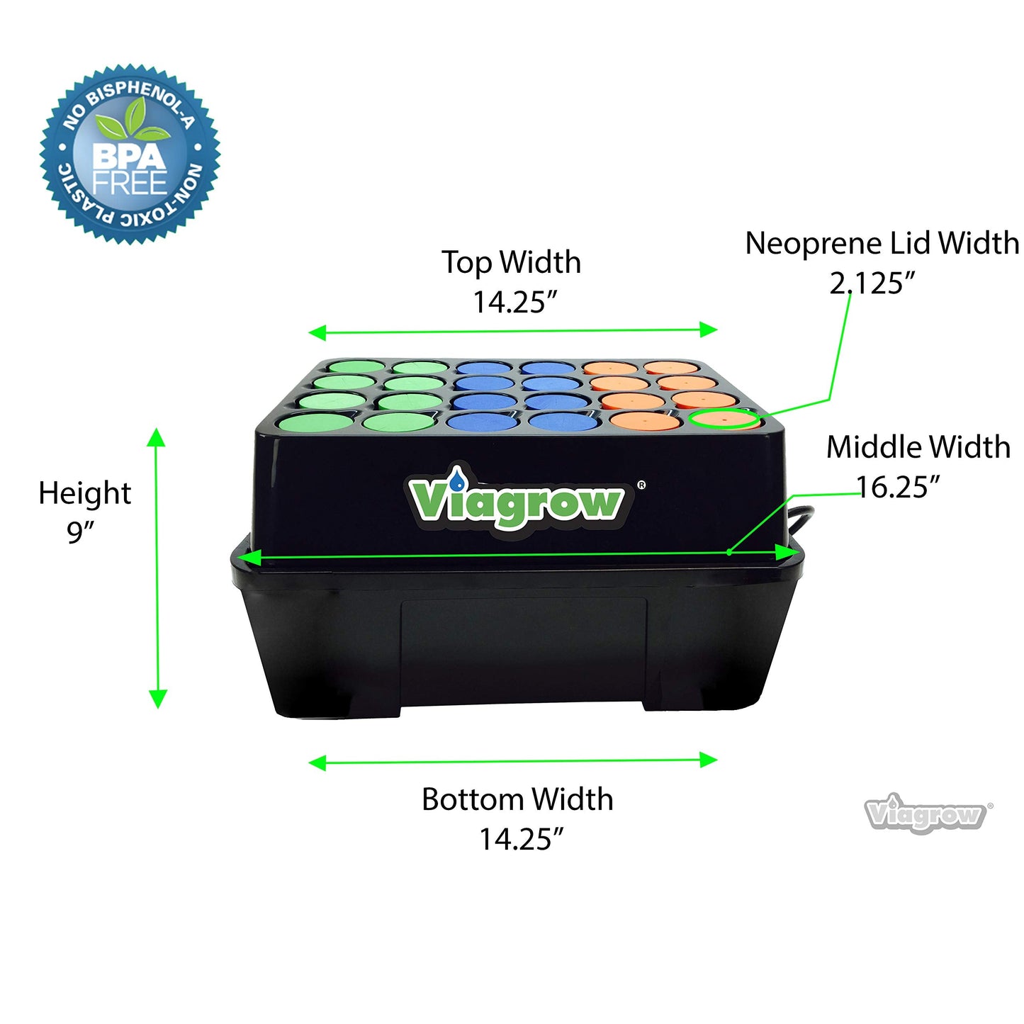 Viagrow® Clone Machine 24-Site Black Plastic Round Indoor/Outdoor Aeroponic Hydroponic System with Lid and Collar Inserts/A Product of The Harvest Company™