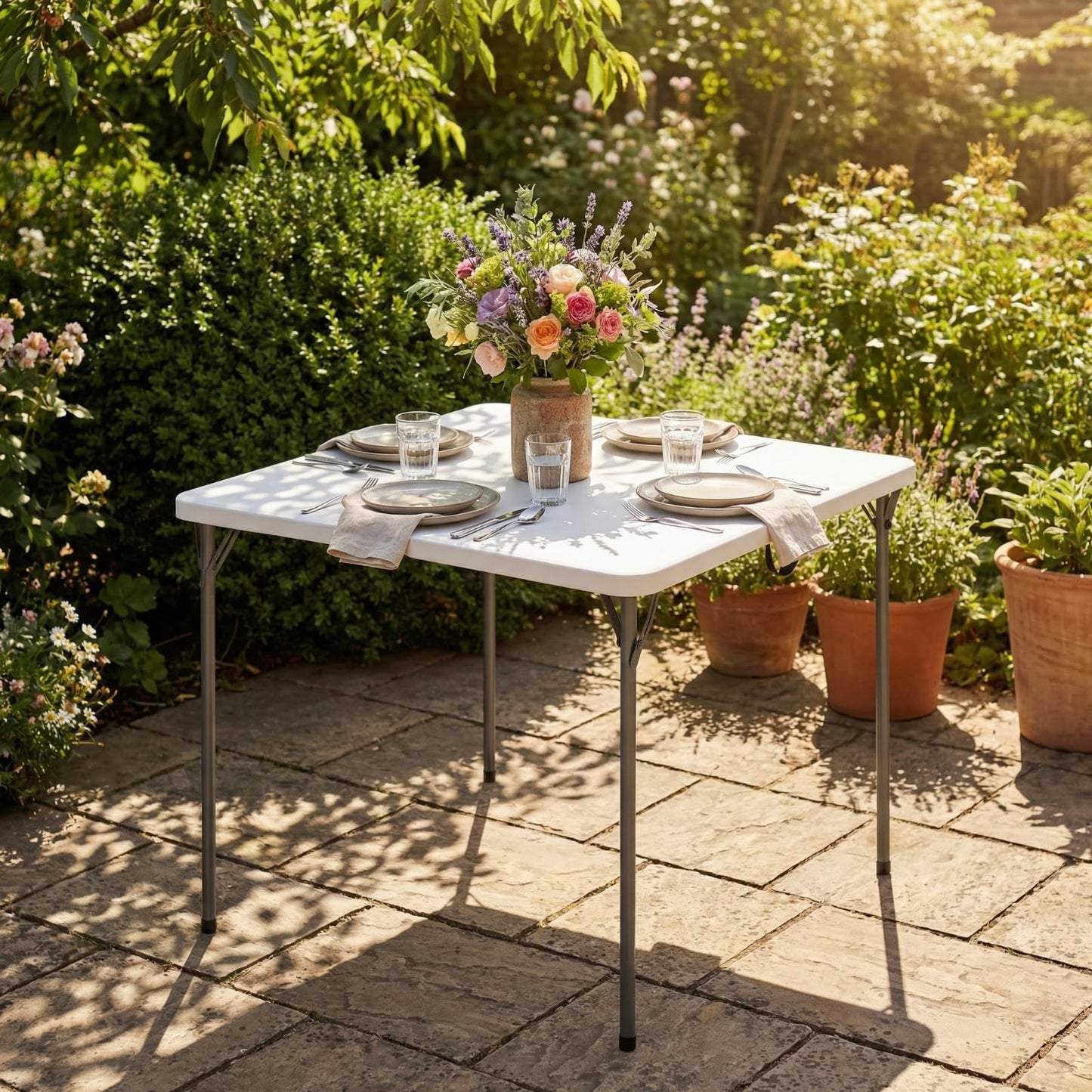 34" Square Folding Table for 4 Person, 330lbs Weight Capacity Foldable Table with HDPE Tabletop & Heavy-Duty Steel Legs, Large Portable Picnic Table for Indoor Outdoor Parties, Camping, White