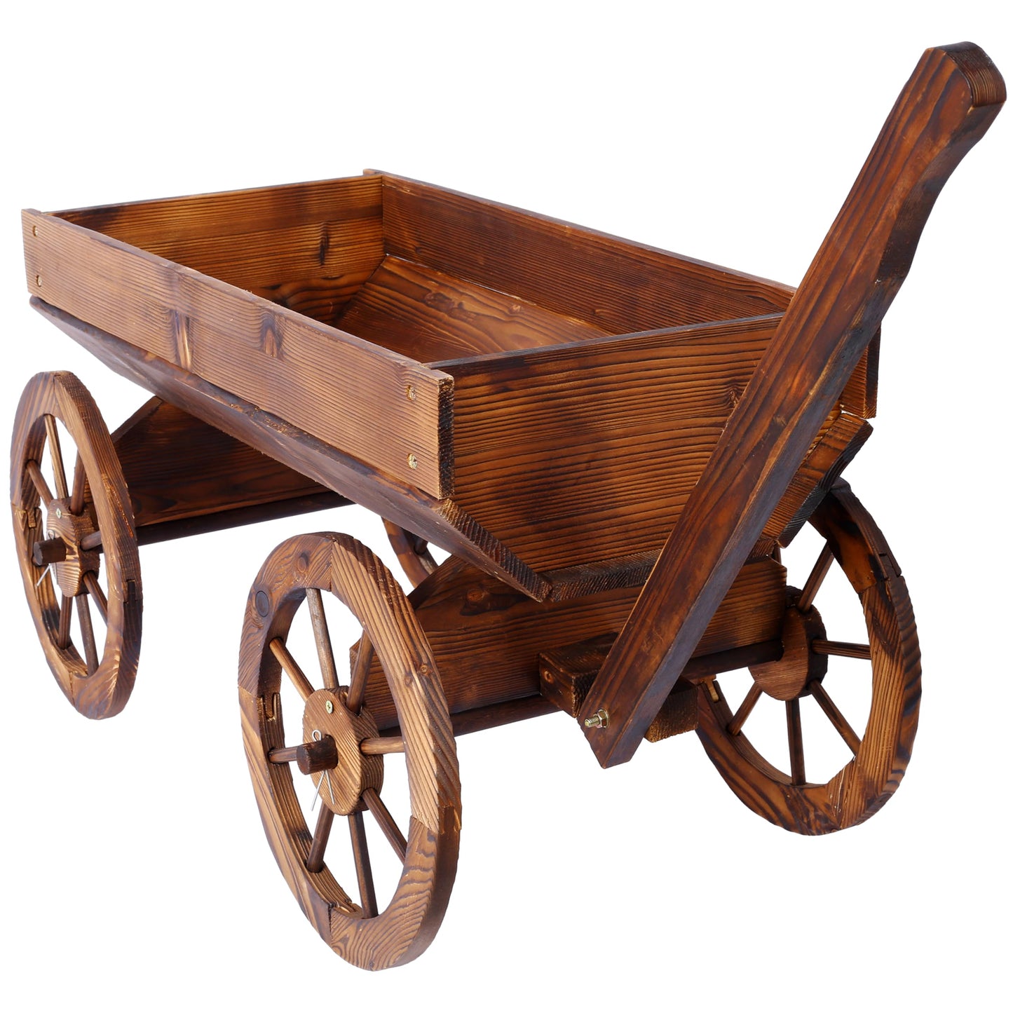 Homonova Wooden Wagon Flower Planter Pot Stand, Wagon Planter with Wheels for Outdoor Garden Decor, Wooden Cart Display, Rustic Farm Style Premium (41.4×16×24 in)
