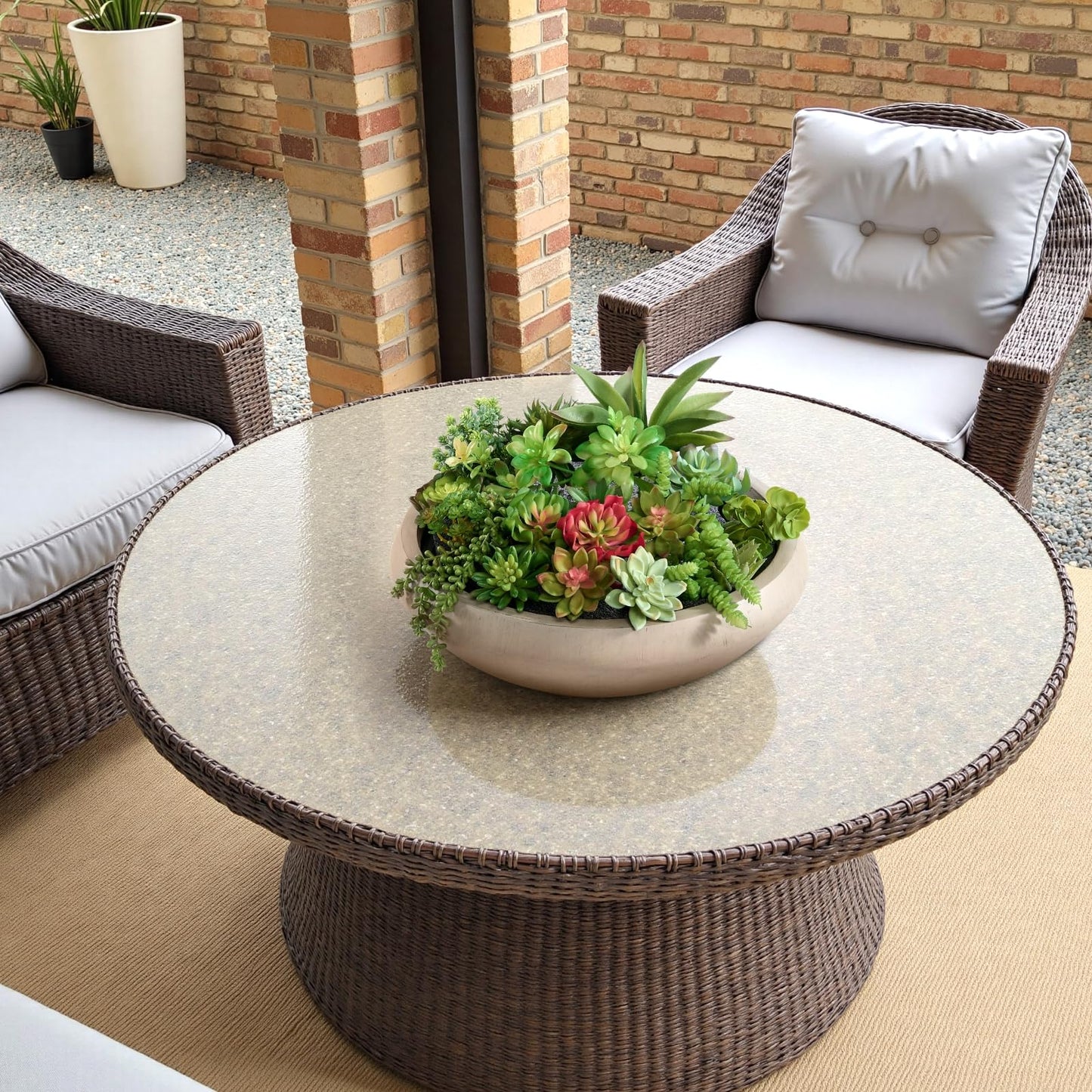 Bowl Planter 19" Dia x 6.3" H Large Succulent Pot with Drain Hole, 16.7" Opening Concrete Flowerpot for Indoor Outdoor Plants Herbs Bonsai, Round Planters for Home, Patio, Garden, Medium-Natural