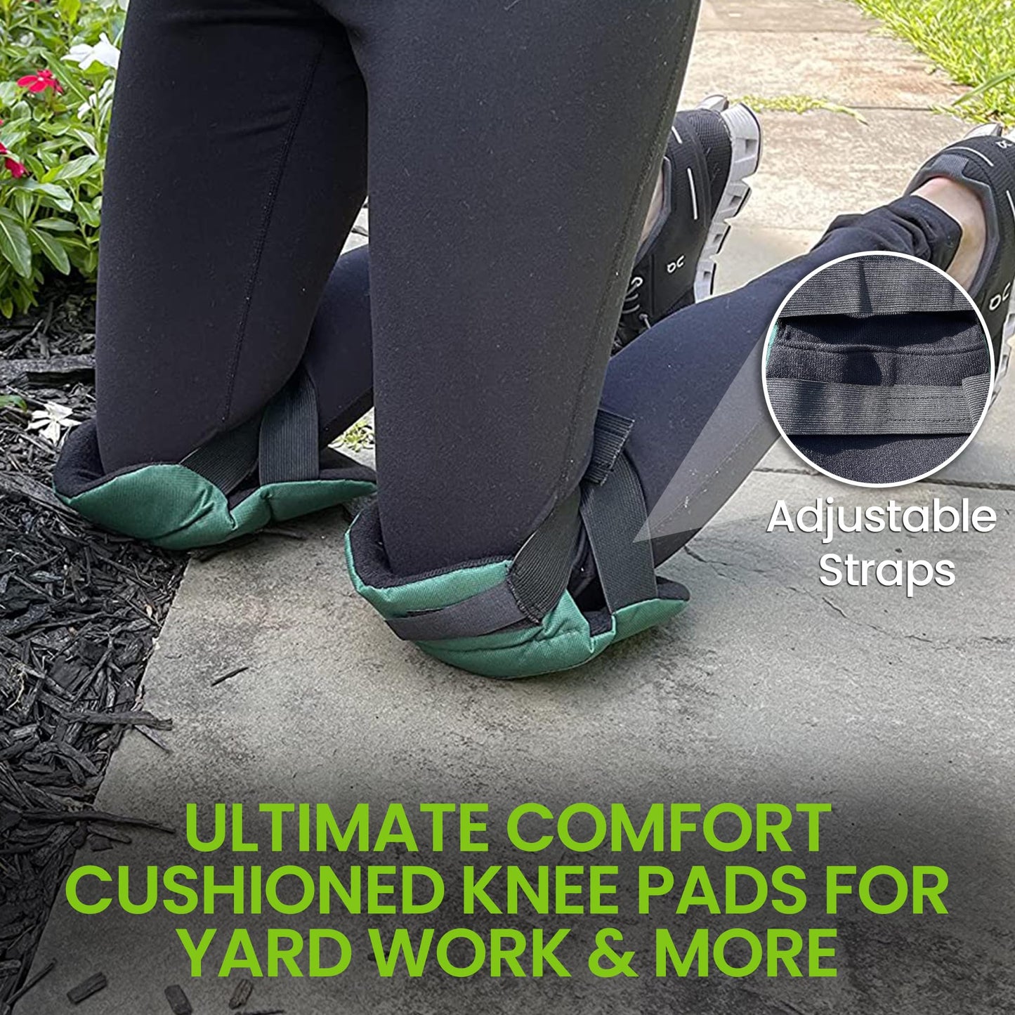 Garden Guru Cushioned Gardening Knee Pads with Adjustable Straps - Soft Inner Liner, Ultra Comfort Padding, Garden Kneelers for Yard Work, Cleaning, Household Chores, Roofing, and More 1 Pack
