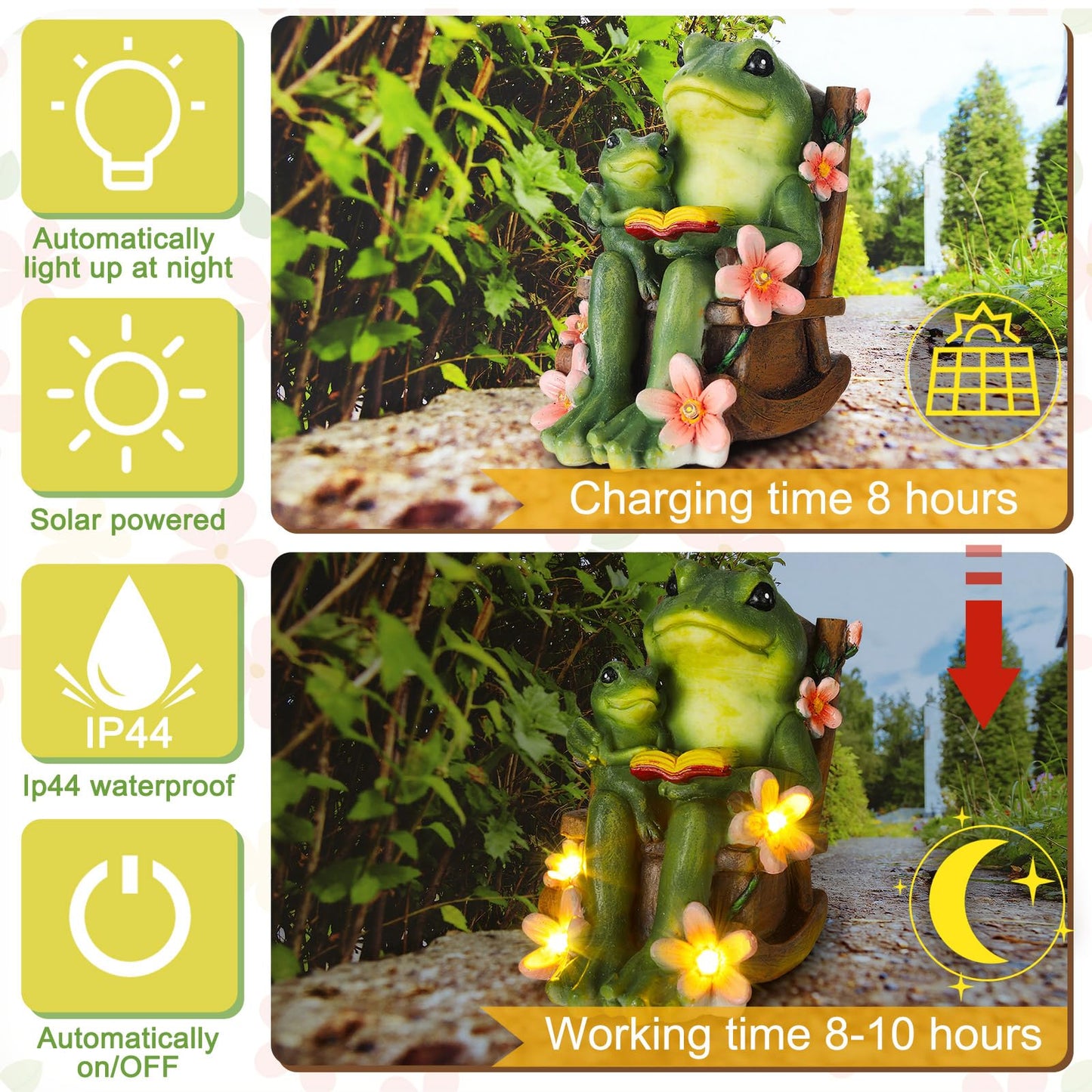 Thyle Frog Miniature Garden Statues Solar Family Reading Frog Garden Statue in Rocking Chair with LED Book Outdoor for Mom Women Grandma Patio Yard Lawn Decor Birthday Gifts Housewarming Decoration