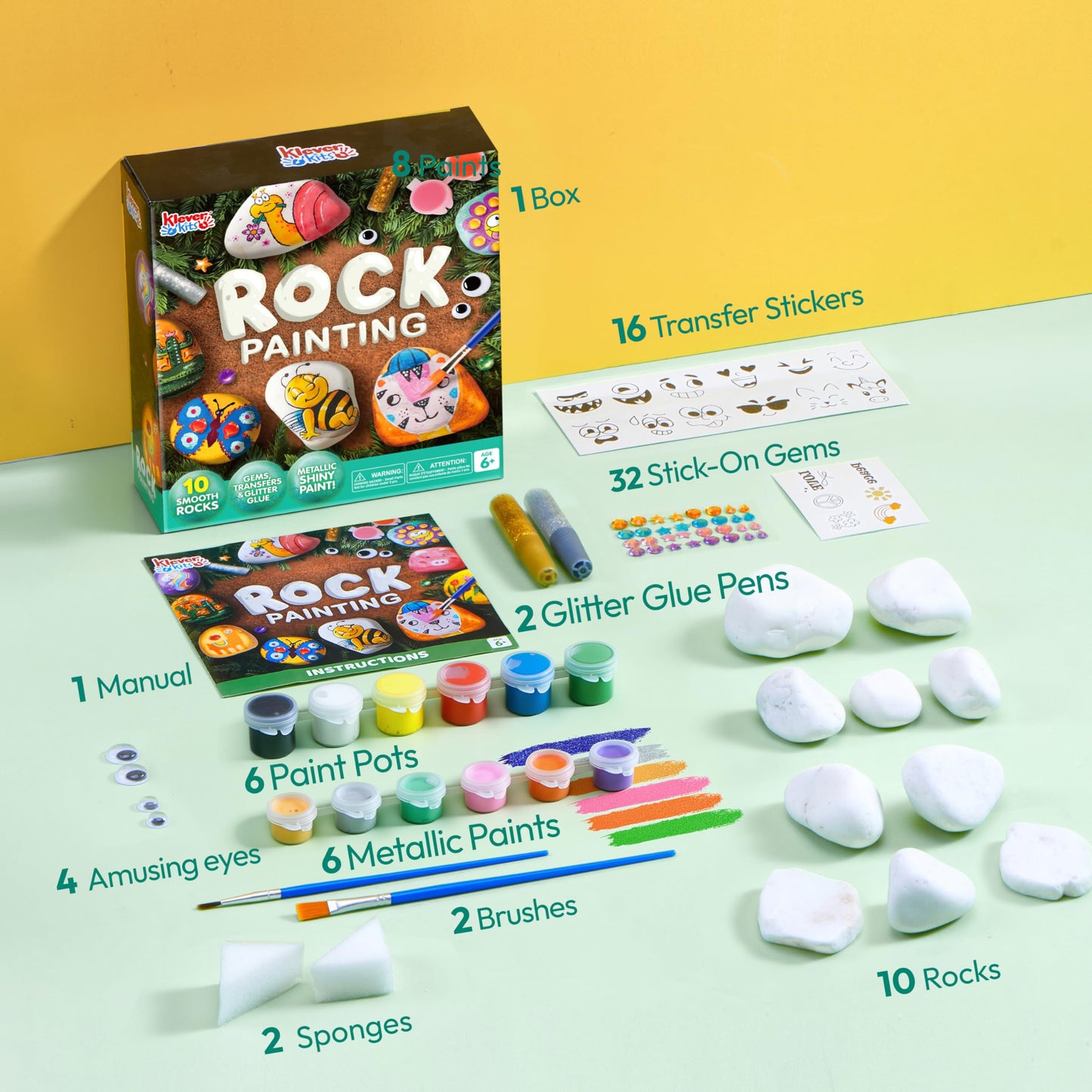Rock Painting Kit for Kids, Arts and Crafts for Girls & Boys Ages 6-12, DIY Supplies for Painting Rocks, Easter Craft Kits Art Set, Toddler Birthday Christmas Presents, Family Indoor Activity