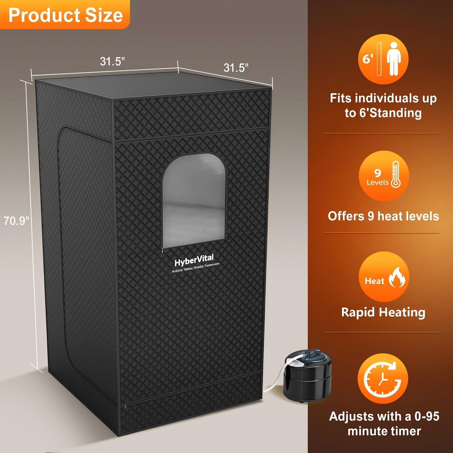 HyberVital Portable Sauna for Home, Spacious Sauna Tent with 3.0L Fast-Heating Steamer Steamer & Ergonomic Chair for Full Body SPA, Easy Assembly Quick Heat-Up Sauna Experience
