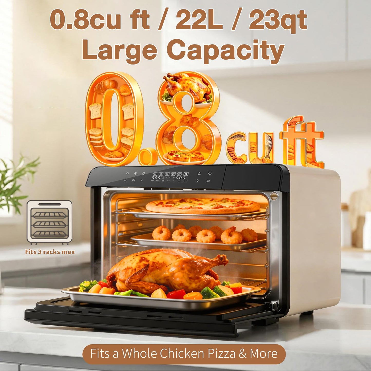 ROBAM Toaster Air Fryer Combi Oven, Countertop Steam Oven 20-in-1 with Convection Steam Roast & Bake, Multi-Stage Cooking, Self-Clean, 7 Modes, 30 Built-In Recipes, for Kitchen Pizza Baking (White)