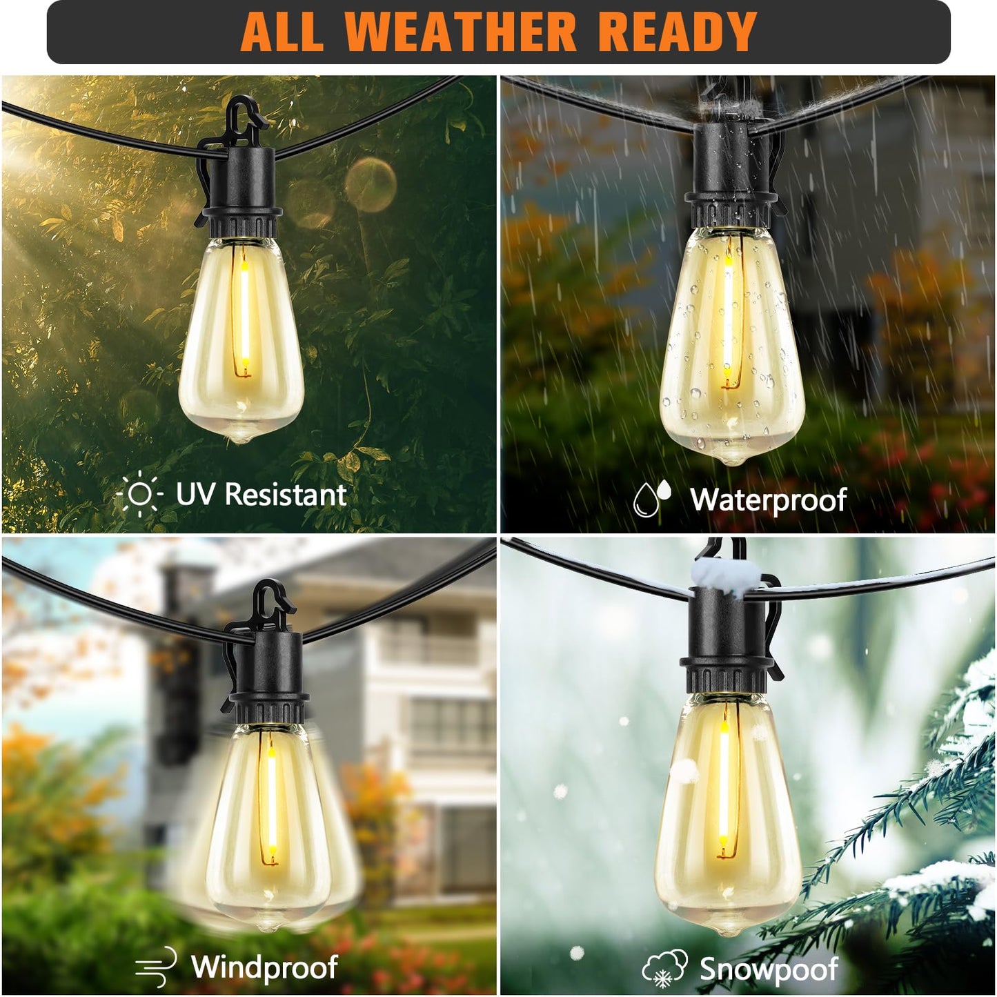 OOOLED 60FT Solar String Lights Outdoor Waterproof with Remote,Shatterproof ST38 20 LED Bulbs,2700K Dimmable Solar Lights Outdoor,Outside Hanging Lights for Patio,Garden,Camping,Deck,Backyard Decor