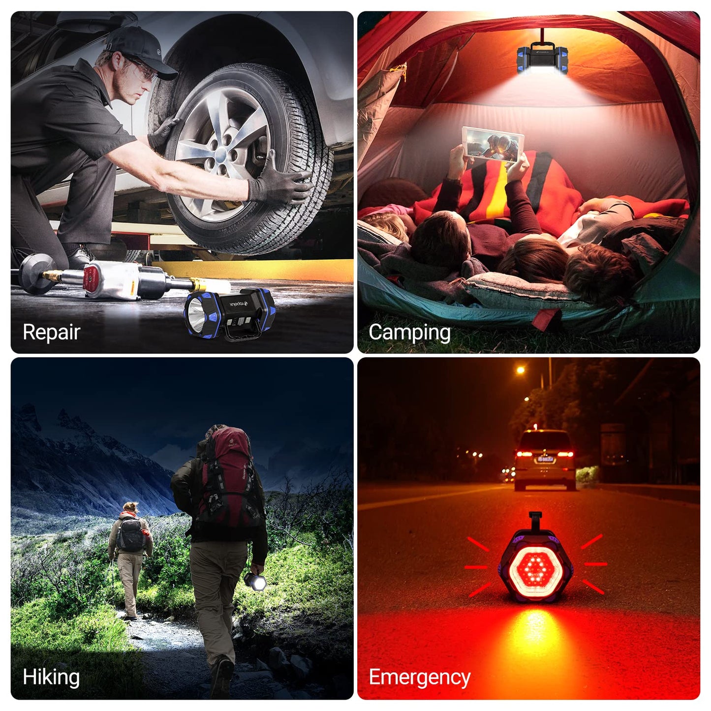 Led Camping Lantern Rechargeable, Camping Flashlight 1500LM, 8 Light Modes, Camping Lights 4800 Capacity, Portable Bright Flash Light for Emergencies, Power Outages, Hurricane, Hiking (Blue 1PACK).