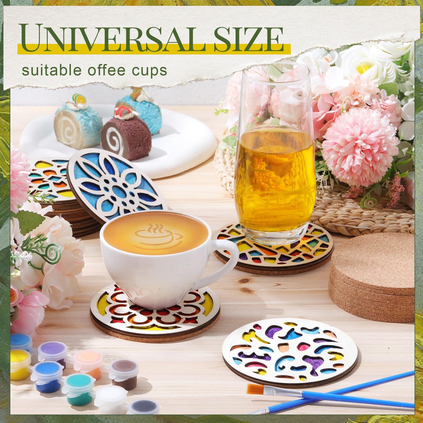 Reallnaive Wood Coasters Craft Kit Paint You Own Coaster Wooden Painting Craft Kits for Adults and Beginners DIY Coasters Kit Mandala Painting Crafts Art Supplies(12 Pcs,Mandala)