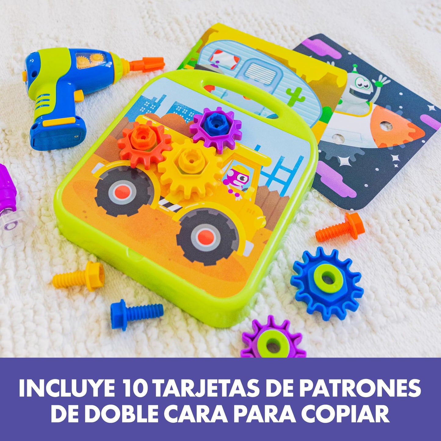 Educational Insights Design & Drill Gears Workshop - Construction Toys & Toddler Tools, Kids Tool Set with Real Electric Drill Toy, Take Apart STEM Set, Building Kits and Gifts for Ages 3+