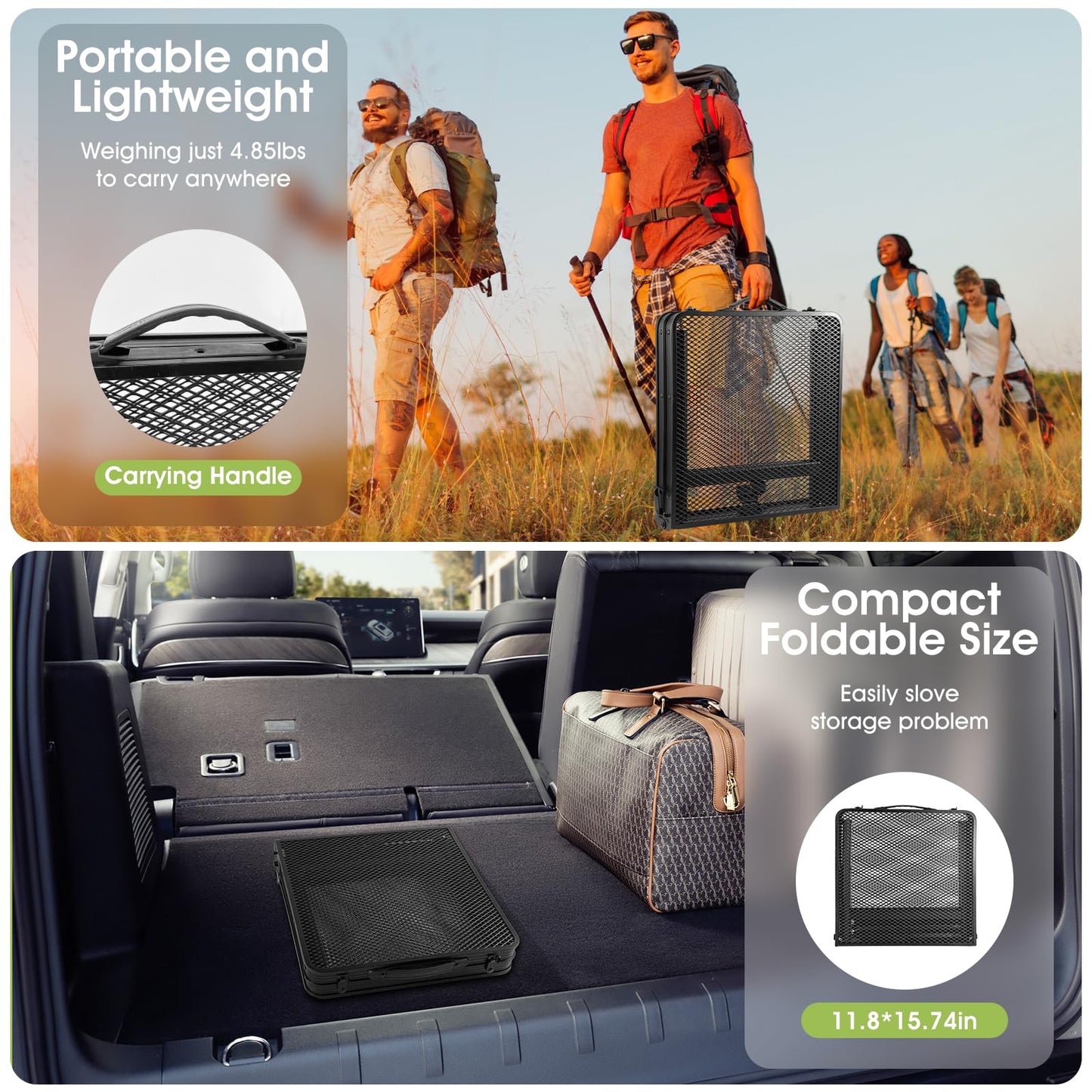 Ciavca Upgraded Folding Grill Table - Metal Portable Camping Table, 2 Height Adjustable Max 22", Lightweight Foldable for Outside BBQ 24"x15.8"