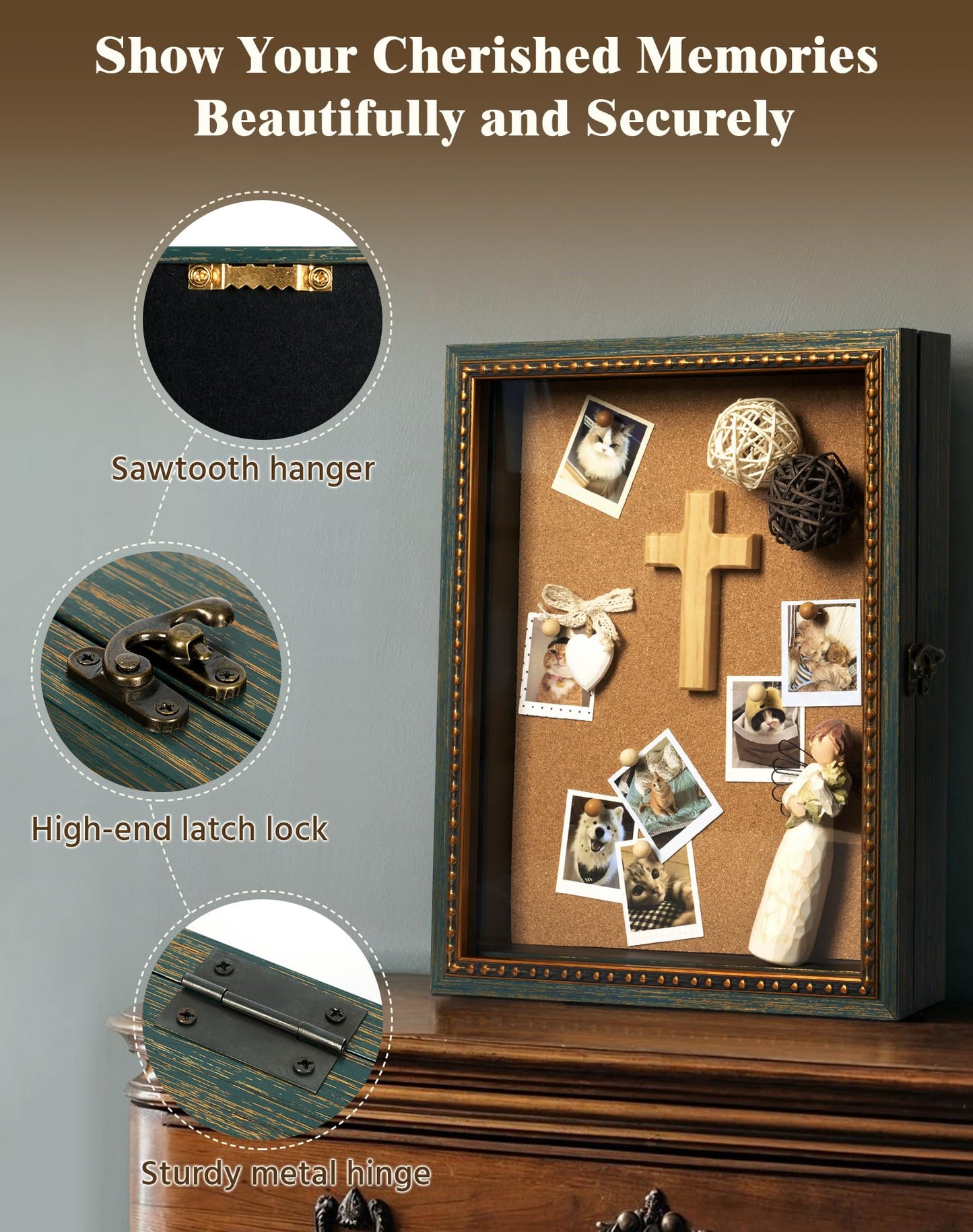 FOLKOR 8x10 Rustic Display Case for Wedding Memories Dried Flowers, with Pins and Tapes, DIY Shadow Box Wall Art for Trinkets, Memorabilia, Memorial Gift for Birthday Mother's Day Housewarming (Green)
