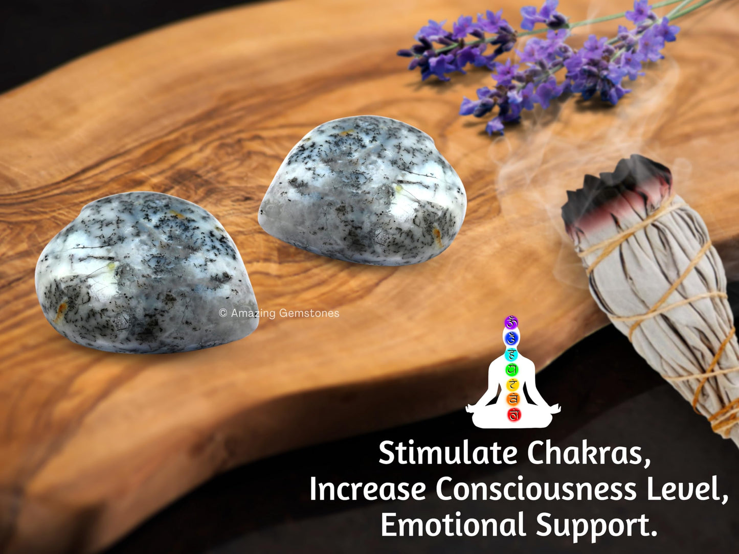 Amazing Gemstone Dendrit Opal Crystal Heart Palm Stone - Pocket Massage Worry Stone for Natural Body Chakra Balancing, Reiki Healing and Crystal Grid