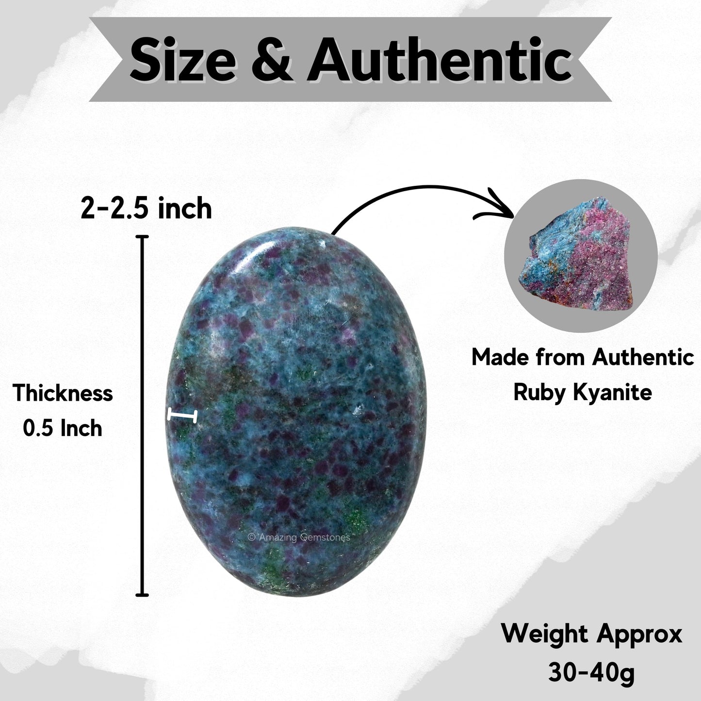 Amazing Gemstone Ruby in Kyanite Palm Stone - Massage Worry Stone for Natural Body Chakra Balancing, Reiki Healing and Crystal Grid