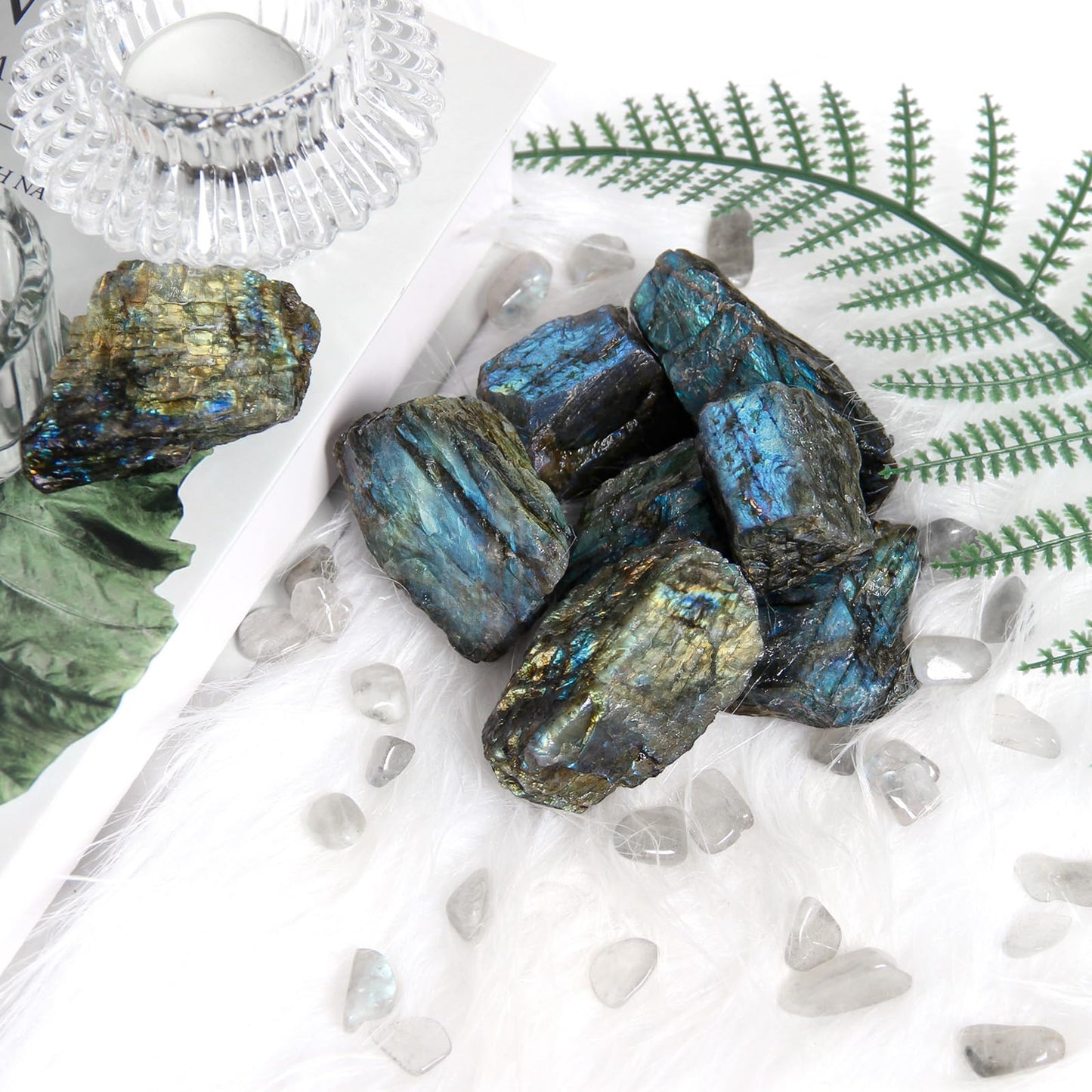 1.1lb Bulk Raw Labradorite Rough Crystal-Natural Labradorite Raw Stones Crystal for Tumbling, Cabbing, Fountain Rocks, Decoration, Polishing, Wire Wrapping, Wicca & Reiki Crystal Healing