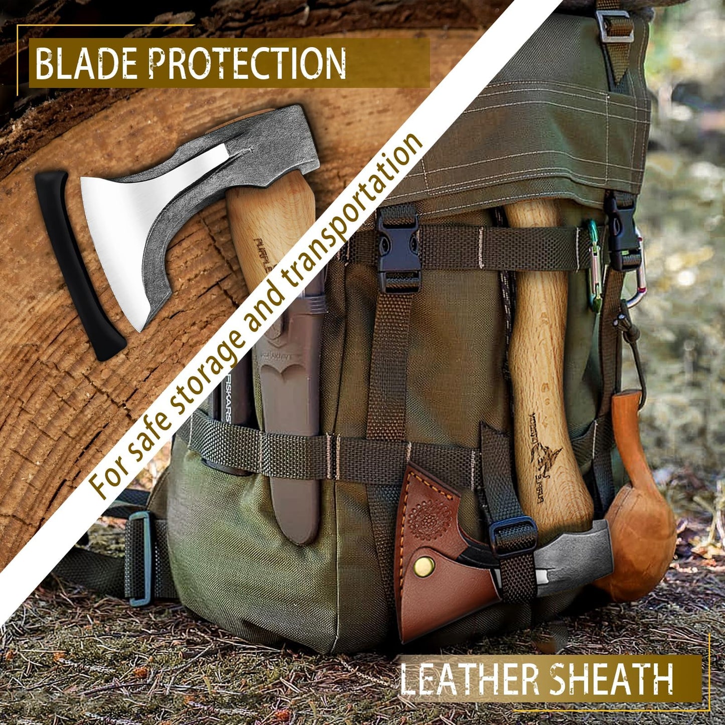 Purple Dragon Camping Hatchet 14.7 Inch Hand Forged Splitting Axe - Outdoor Wood Splitting Chopping & Carving Tool with Leather Sheath Bushcraft Survival Wooden for Men and Women