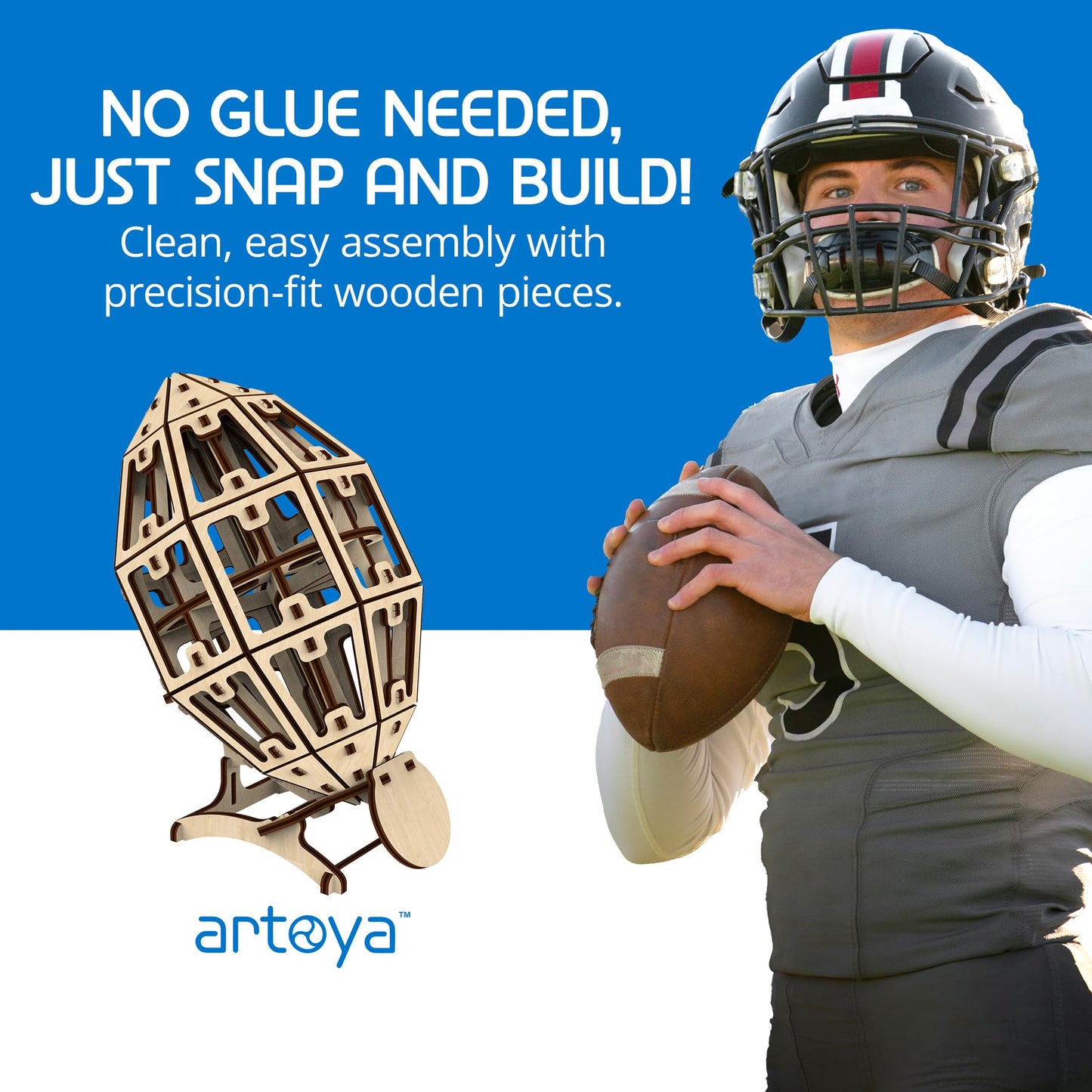 Artoya American Football Ball – 3D Puzzles for Adults, 3D Wooden Puzzles for Adults, Puzzle Football Model Kit, Arts and Crafts, Hobbies for Women, Model Building Kits, DIY Wooden Kit (Plain)