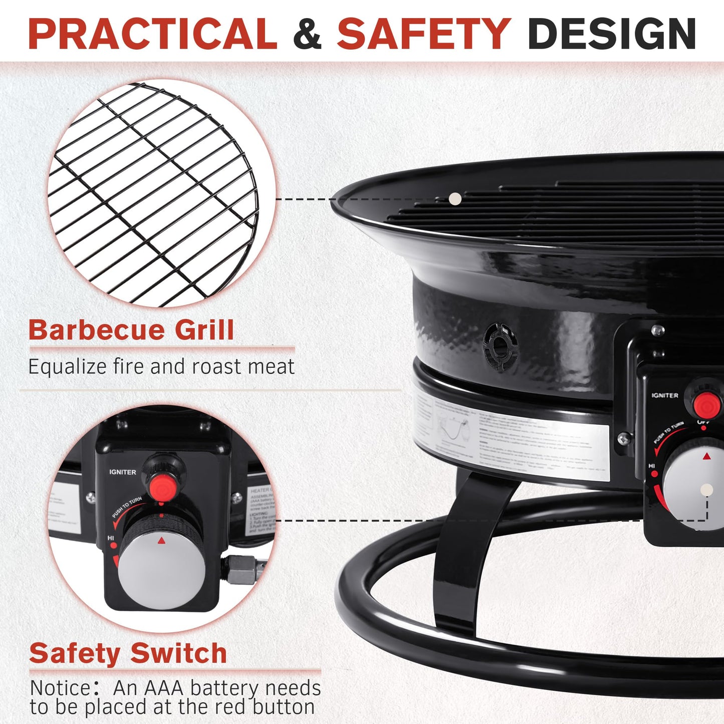 Devoko 19 Inch Smokeless Propane Fire Pit 53000 BTU Portable for Outside,Backyard, RV Camping and Beach Party