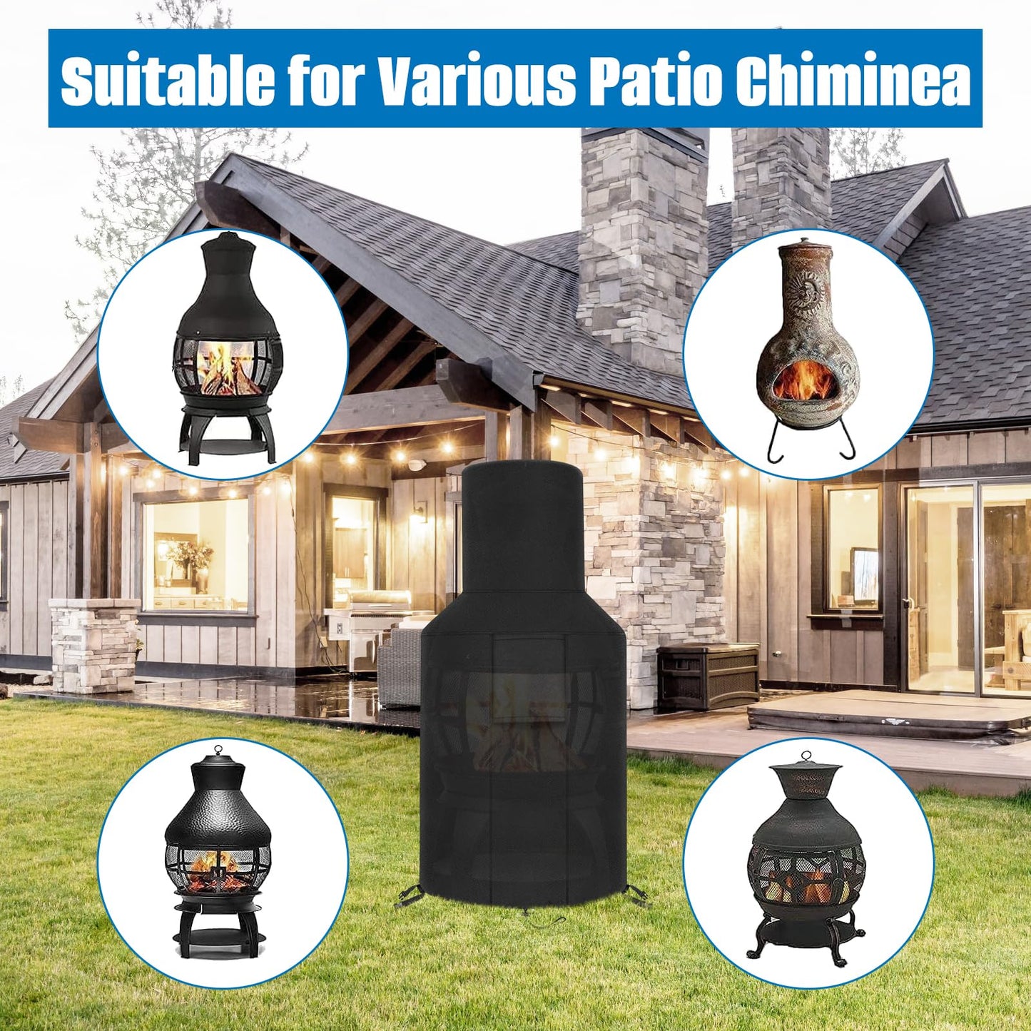 SIRUITON Patio Chiminea Cover - Durable, Weather-Proof Chimineas Fire Pit Cover , Heavy Duty 420D Oxford Water-Resistant chiminea outdoor fireplace Covers