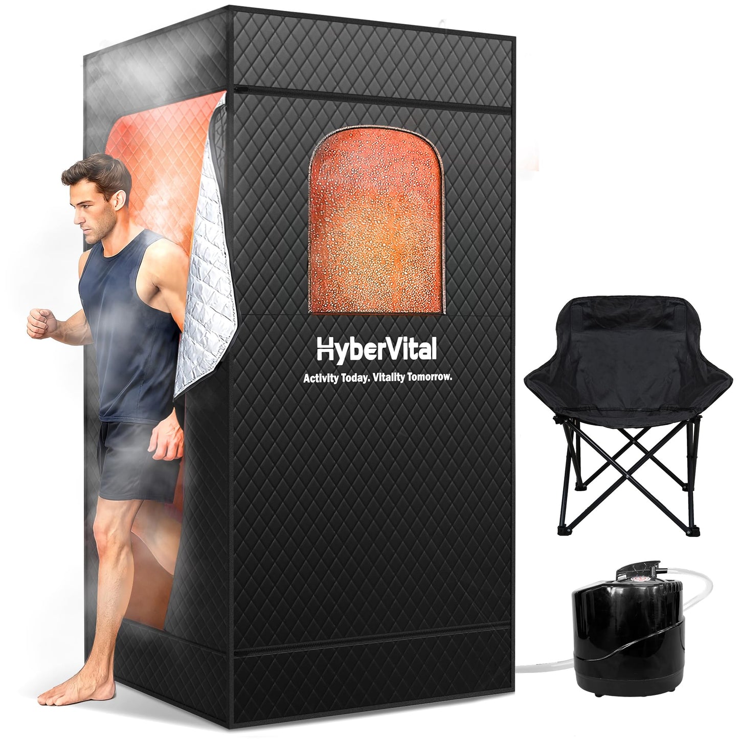 HyberVital Portable Sauna for Home, Spacious Sauna Tent with 3.0L Fast-Heating Steamer Steamer & Ergonomic Chair for Full Body SPA, Easy Assembly Quick Heat-Up Sauna Experience