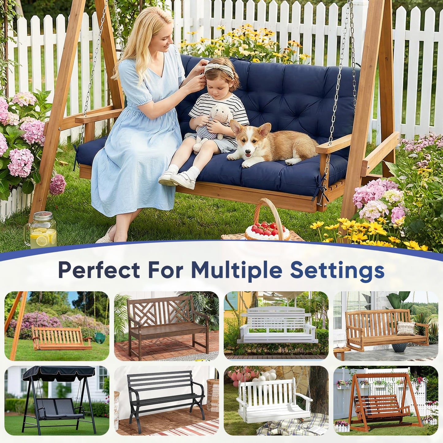 SLIMSTY Porch Swing Cushions,Waterproof 2-3 Seater Replacement for Outdoor Furniture,Thickened 4.7 Inches Patio Cushion with Ties& Backrest,Outdoor Bench Cushion for Backyard,Garden,60 x 40 inches