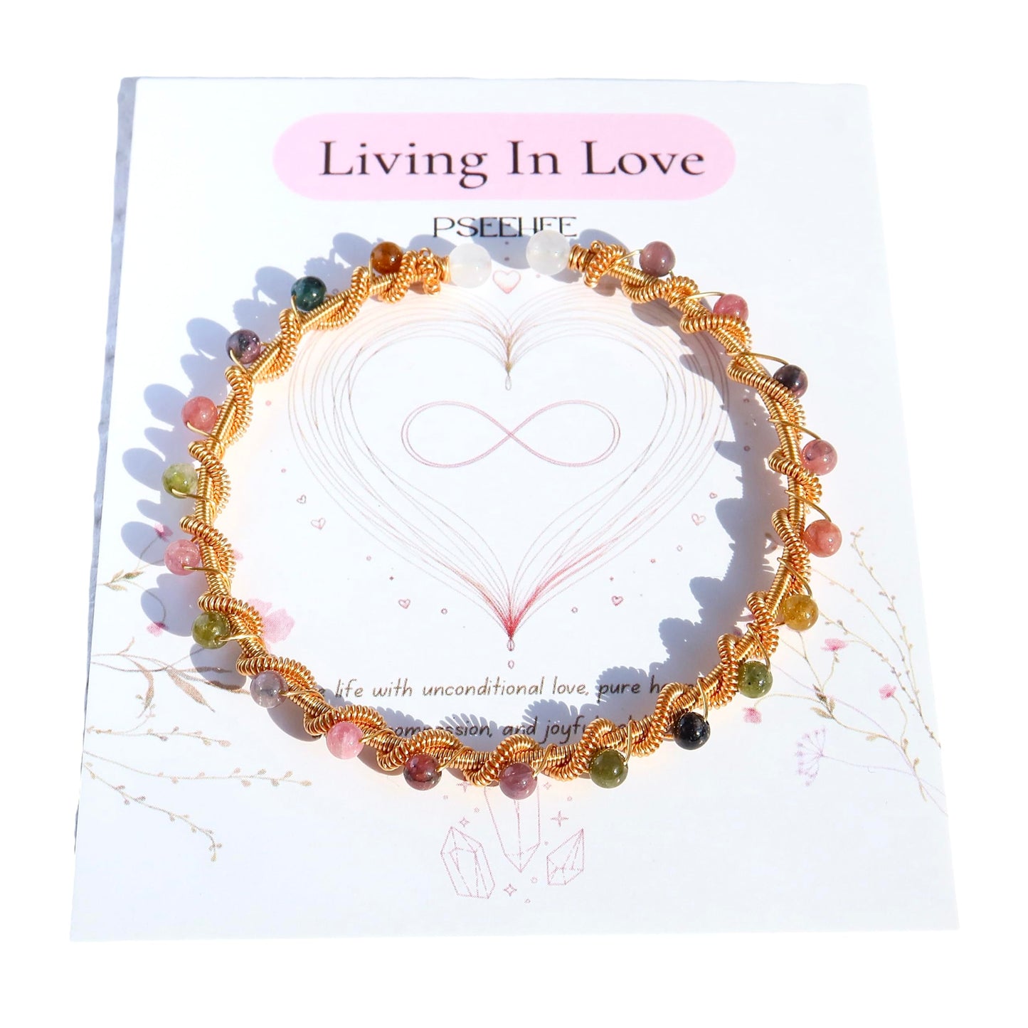 Handmade Rainbow Tourmaline Beads 14k Gold Filled Wire Wrapped Bracelet, Birthstone Chakra Healing Gemstone Crystal Adjustable Cuff Jewelry