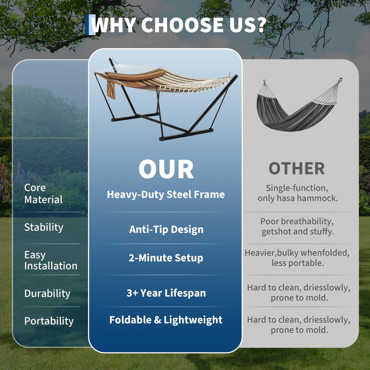 Garvee﻿ 2 Person Hammock with Stand for Outside, Double Hammock with Stand and Pillow, Max 450 Lbs Capacity with Balance Rope, Large Hammock for Outdoor Patio Backyard Poolside