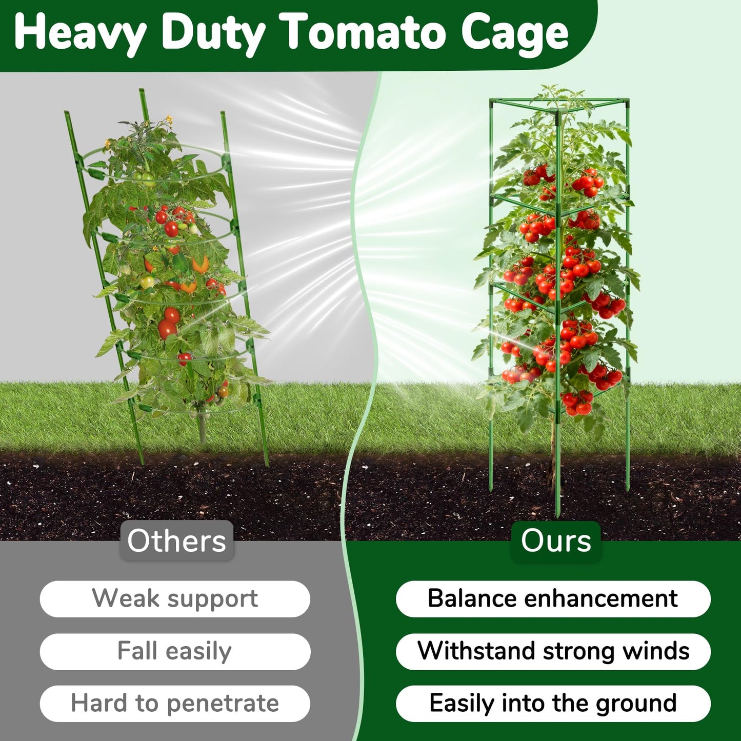 ZeeDix 4 Pack Heavy Duty Tomato Cages 65 Inch, Large Tall Plant Support Stakes for Climbing Plants Heavy Vegetables, Adjustable Tomato Trellis for Pots & Outdoor Raised Garden Beds