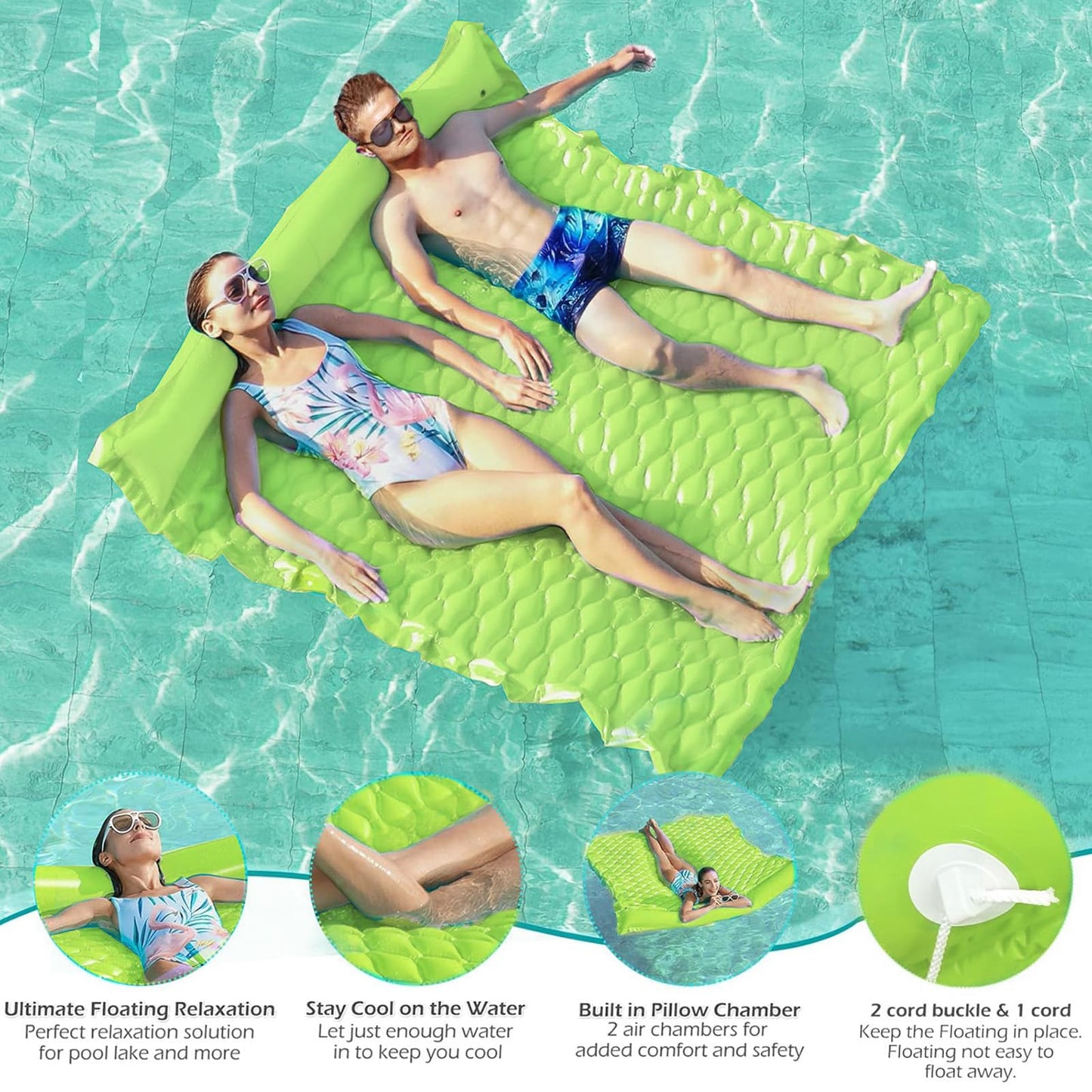 Jasonwell Floating Mat Pool Floats - Giant Inflatable Pool Float Lake Raft Lounge Floating Water Mat for Swimming Pool Floatie Lounger Beach Pool Party Toy for Adults & Kids (CH, XL)