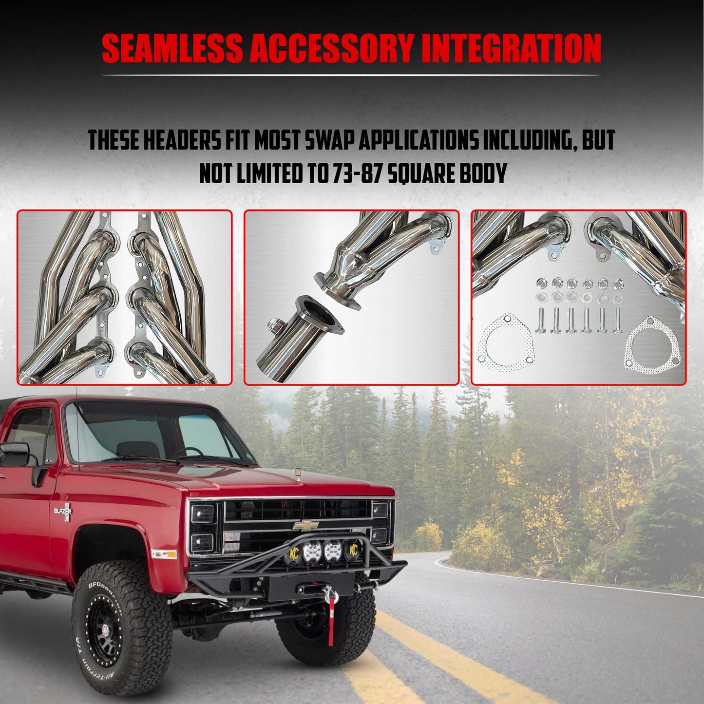 Shorty Headers for LS Swaps 304 Stainless Steel Exhaust Headers 2.5 Inch 3 Bolt Collectors Fits 4.8L 5.3L 5.7L 6.0L 6.2L LS1 LS2 LS3 LS6 V8 S10 C10 K10 Truck Includes Header and Collector Gaskets