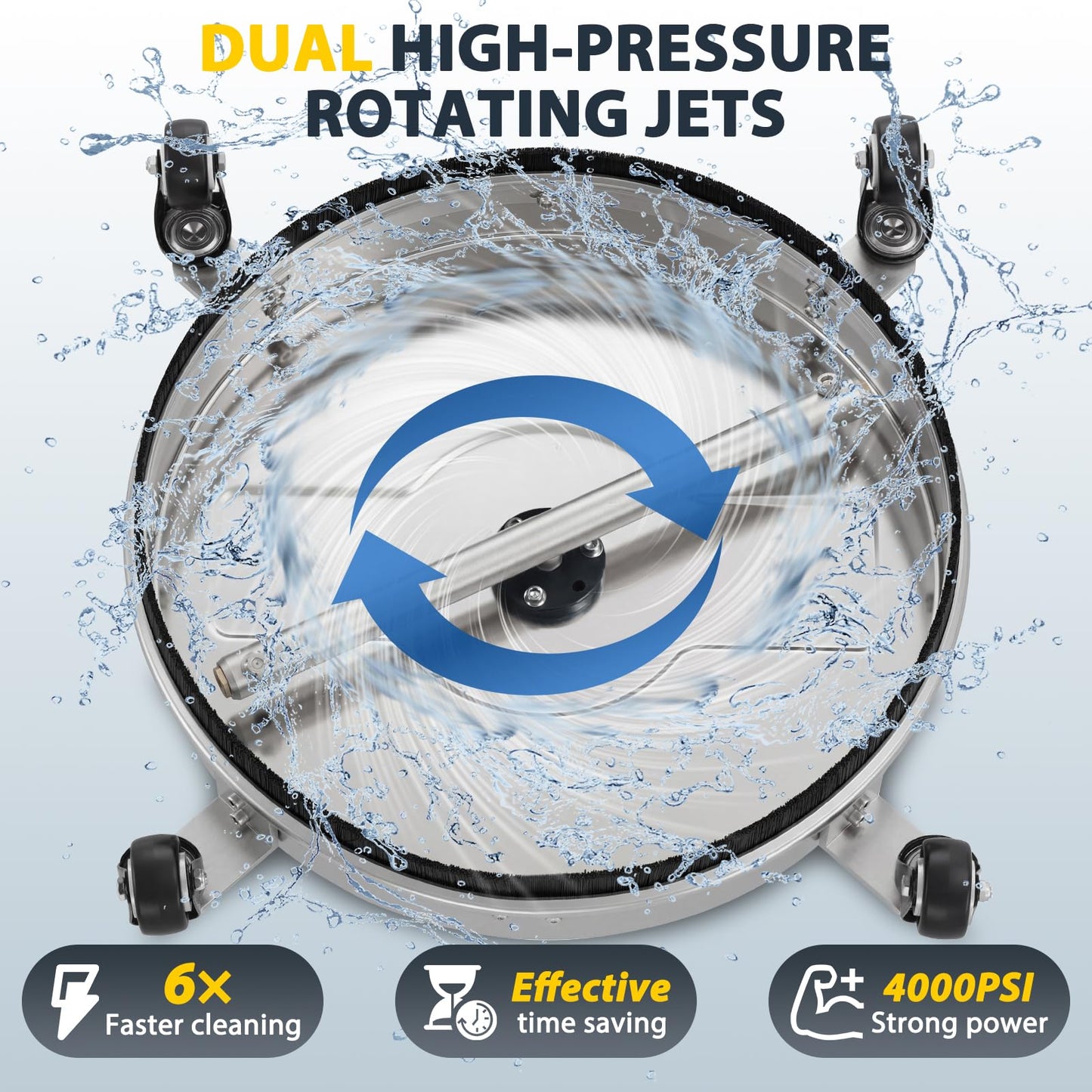 Dalmbox 16.5" Pressure Washer Surface Cleaner, 4-Wheel Stainless Steel Rotary Attachment, 1/4” Quick Connect, 4000 PSI Cleaner for Patio, Driveway, Concrete & Sidewalk Power Washer Attachment