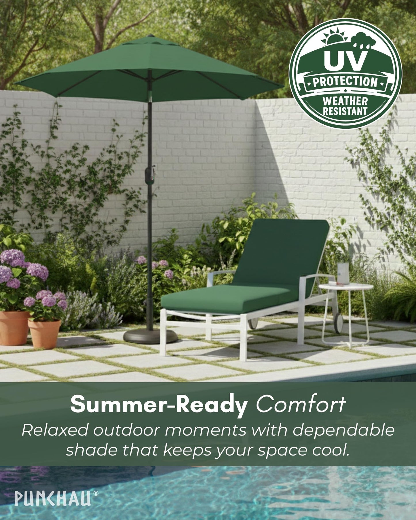 Punchau 6 Ft Outdoor Patio Umbrella, Easy Open/Close Crank and Push Button Tilt Adjustment - Hunter Green Market Umbrellas