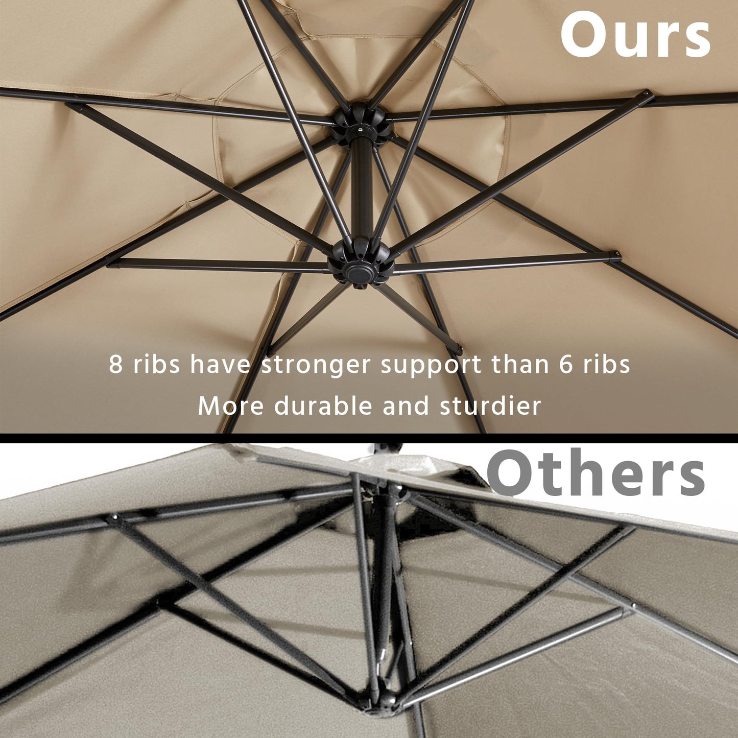 Yaheetech 10FT Patio Offset Umbrella - Cantilever Hanging Outdoor Umbrellas w/UV Protection & 8 Ribs & Handy Crank & Cross Base for Market/Garden/Lawn/Deck/Backyard/Pool - Tan