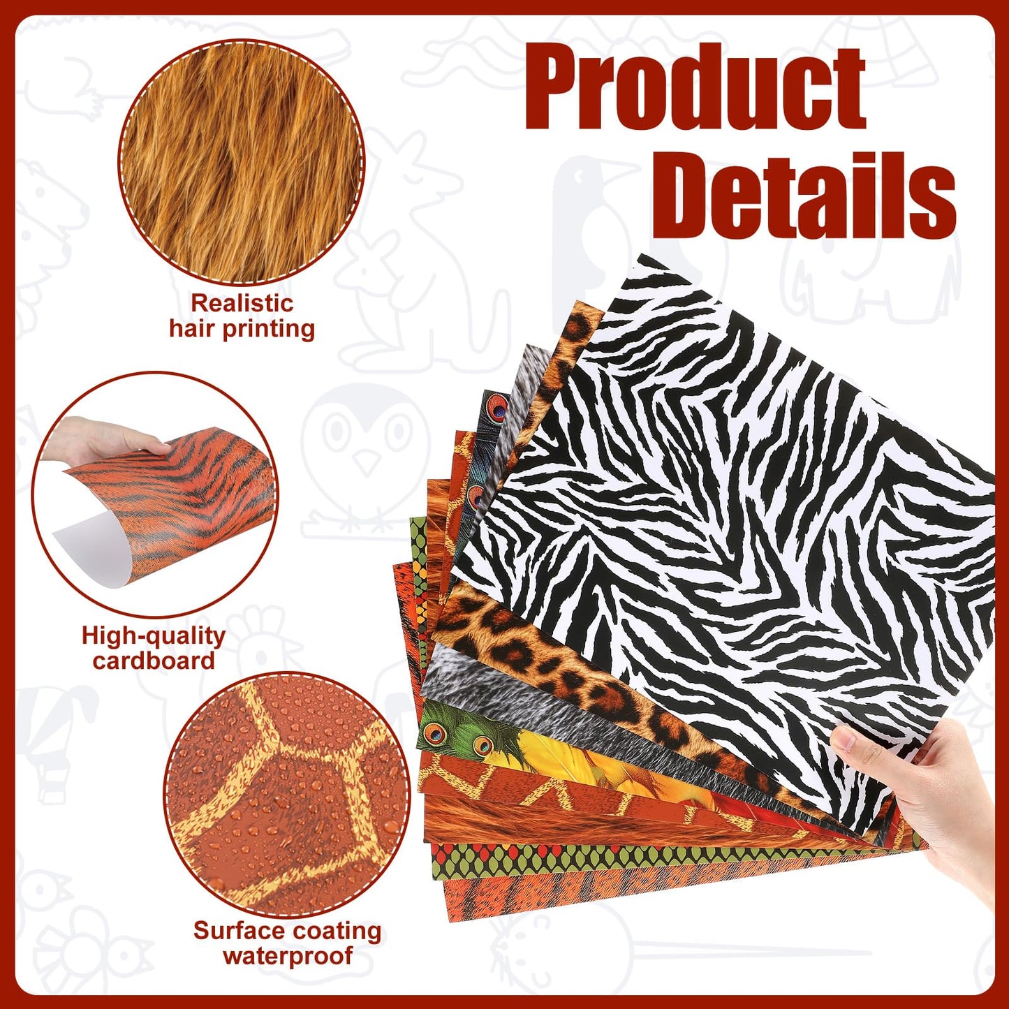 MotiMind 80 Pcs Animal Print Paper for Crafts Animal Print Scrapbook Paper Woodland Animals Decorative for Craft Decorating DIY Card Making Photo Album Decor, 8.3 x 11 Inch
