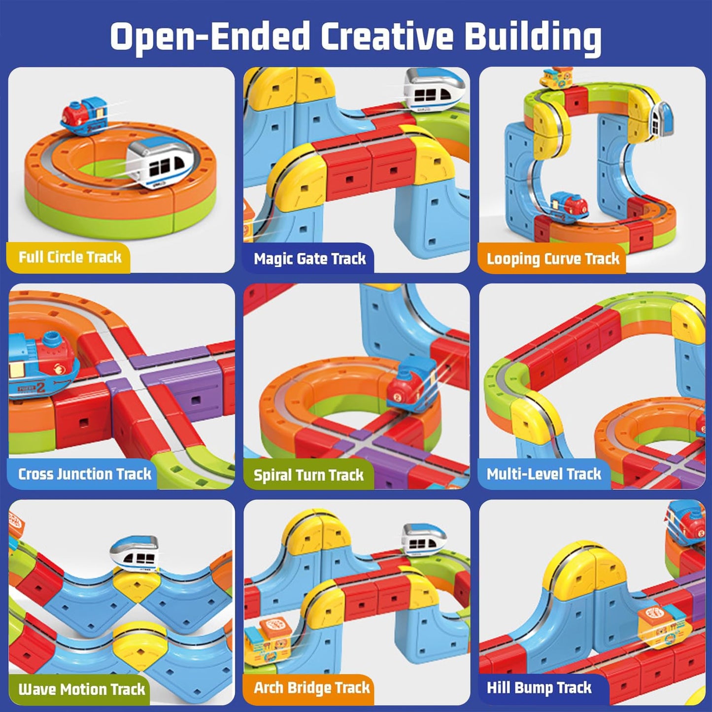 3D Infinity Track with Electric Train Set for Kids, Magnetic Monorail Cube Tracks, Magnet Railway Builder, Gravity Defying Rail Cubes Building Toy, DIY Anti-Gravity Flexible Race Track (Starter Set)
